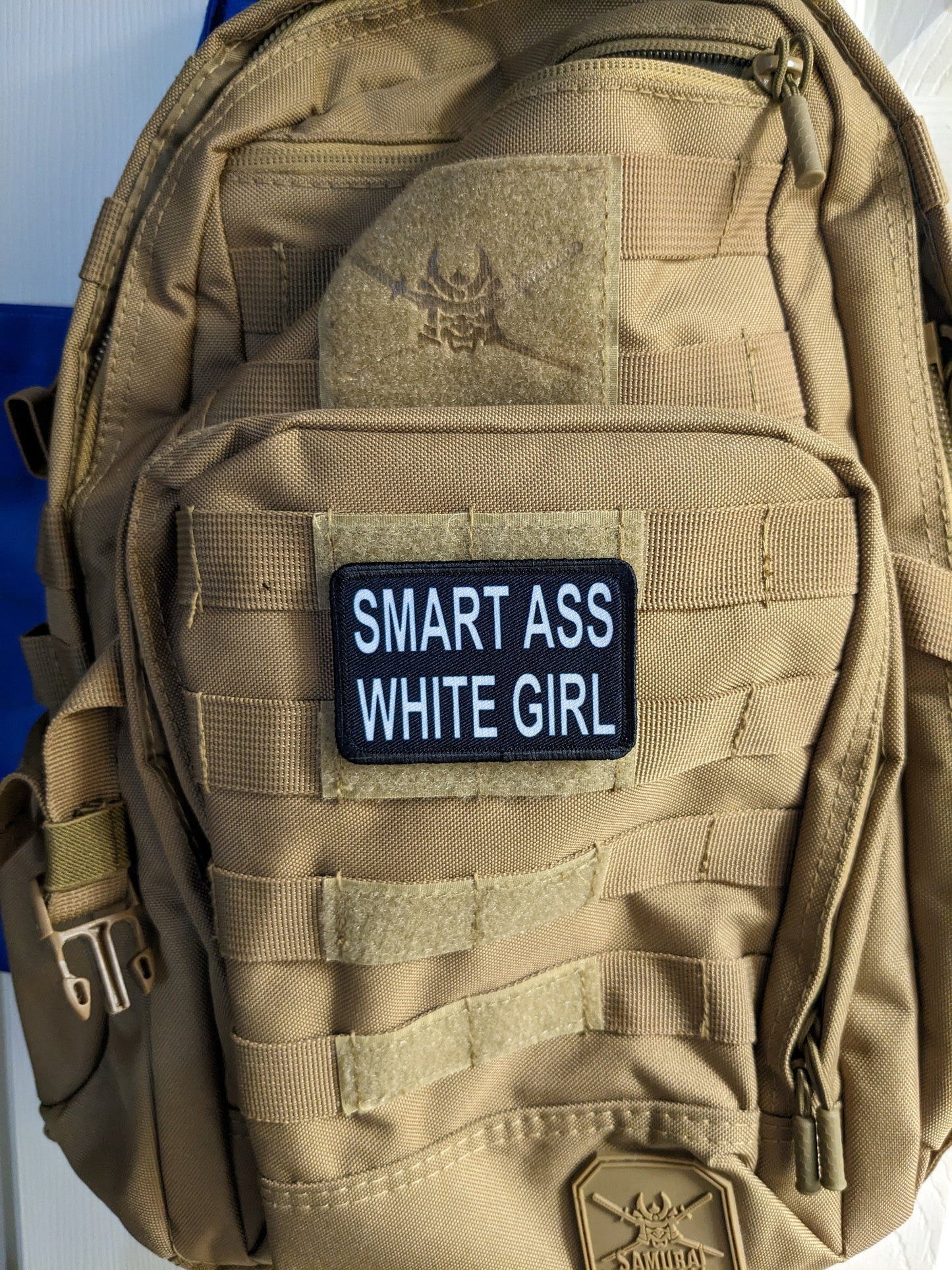Smart ass white girl  meme  2"x3" removable morale patch with hook and loop backing