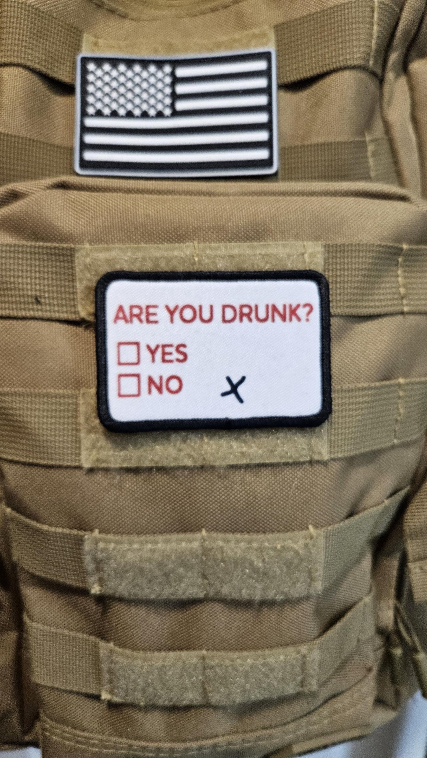 Are you drunk check? Yes or no meme  2"x3" removable morale patch with hook and loop backing