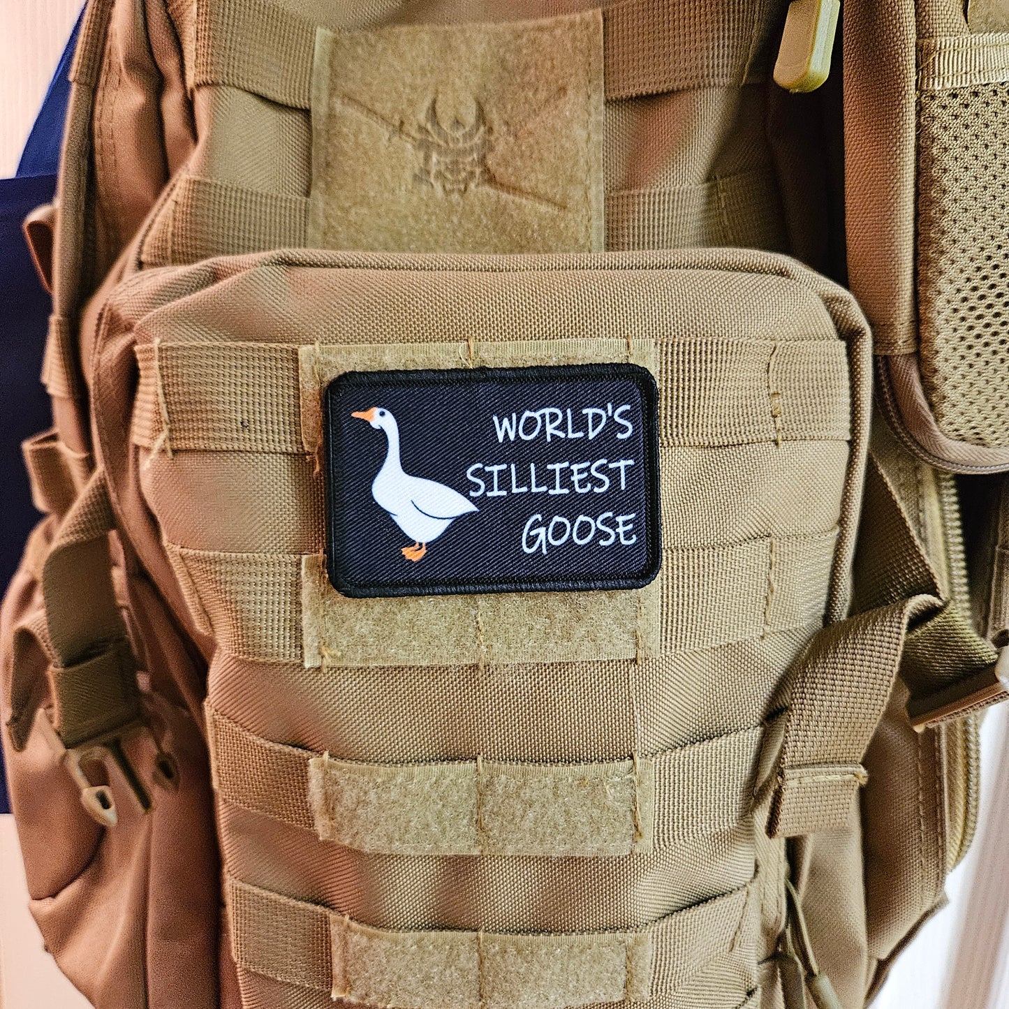 World's silliest goose meme funny  2"x3" morale patch with hook and loop backing