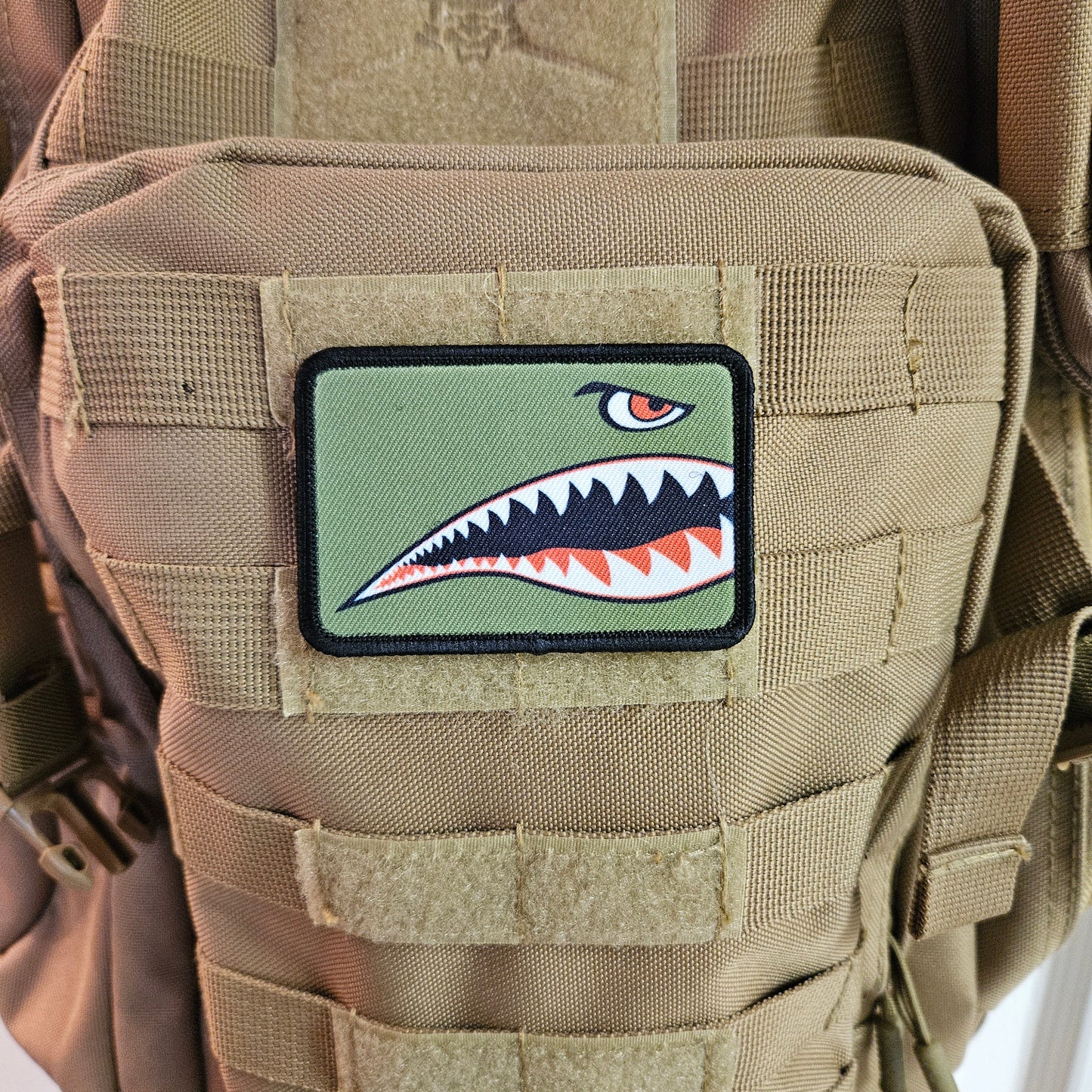Flying tiger shark teeth army navy marines air force 2"x3" morale patch with hook and loop for hat