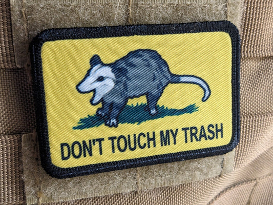 Don't touch my trash possum joke Gadsden flag meme  2"x3" removable morale patch with hook and loop backing