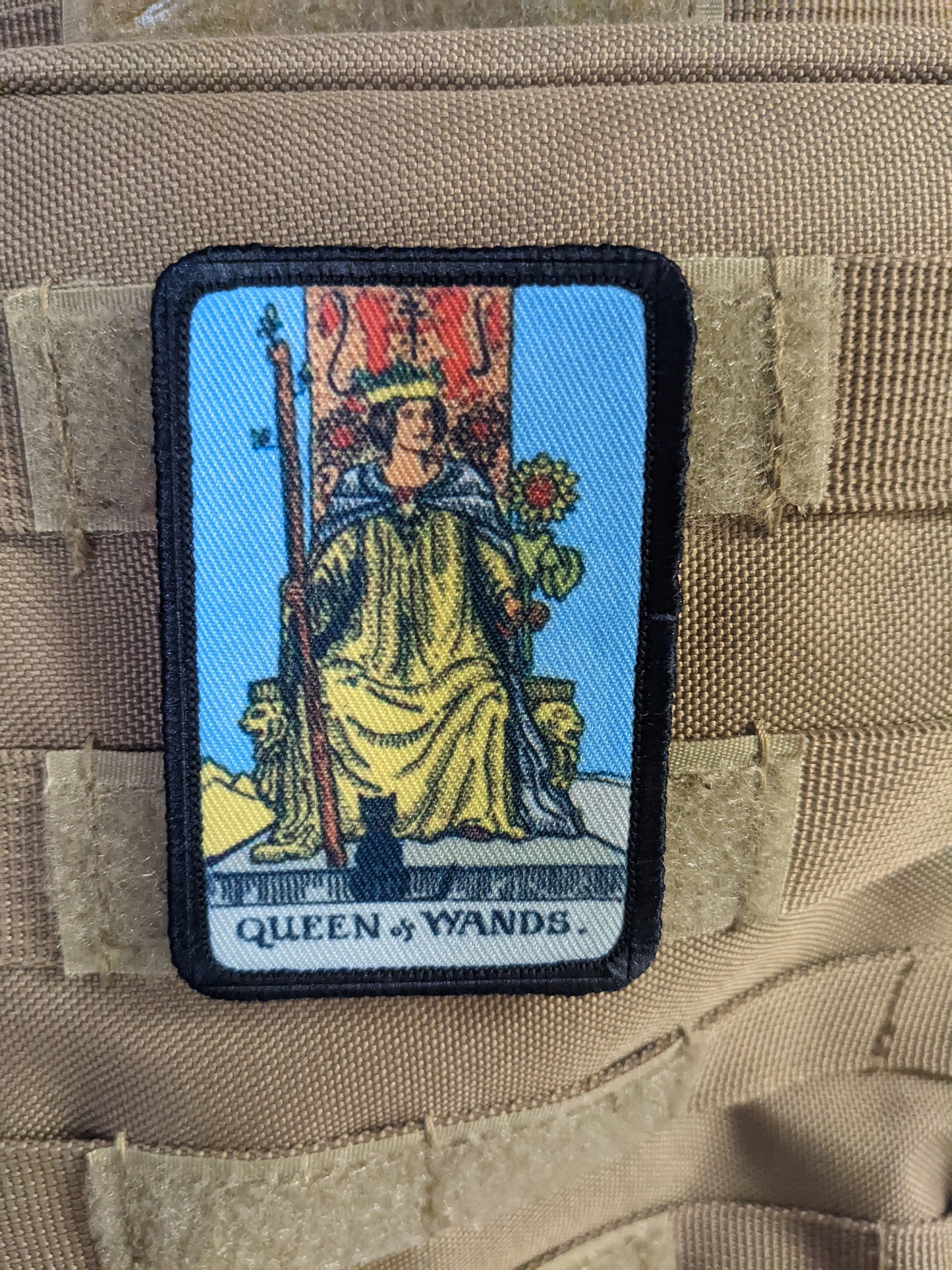 Queen of wands tarot card special forces military  2"x3" morale patch with hook and loop backing