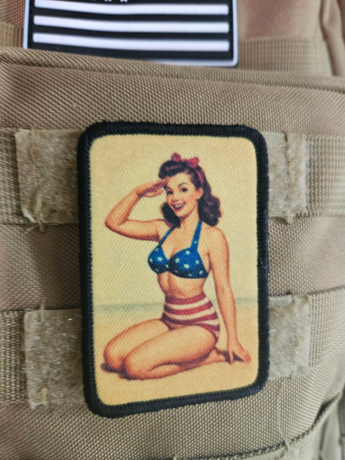 World War 2 wwii brunette pinup girl 2"x3" removable morale patch with hook and loop backing