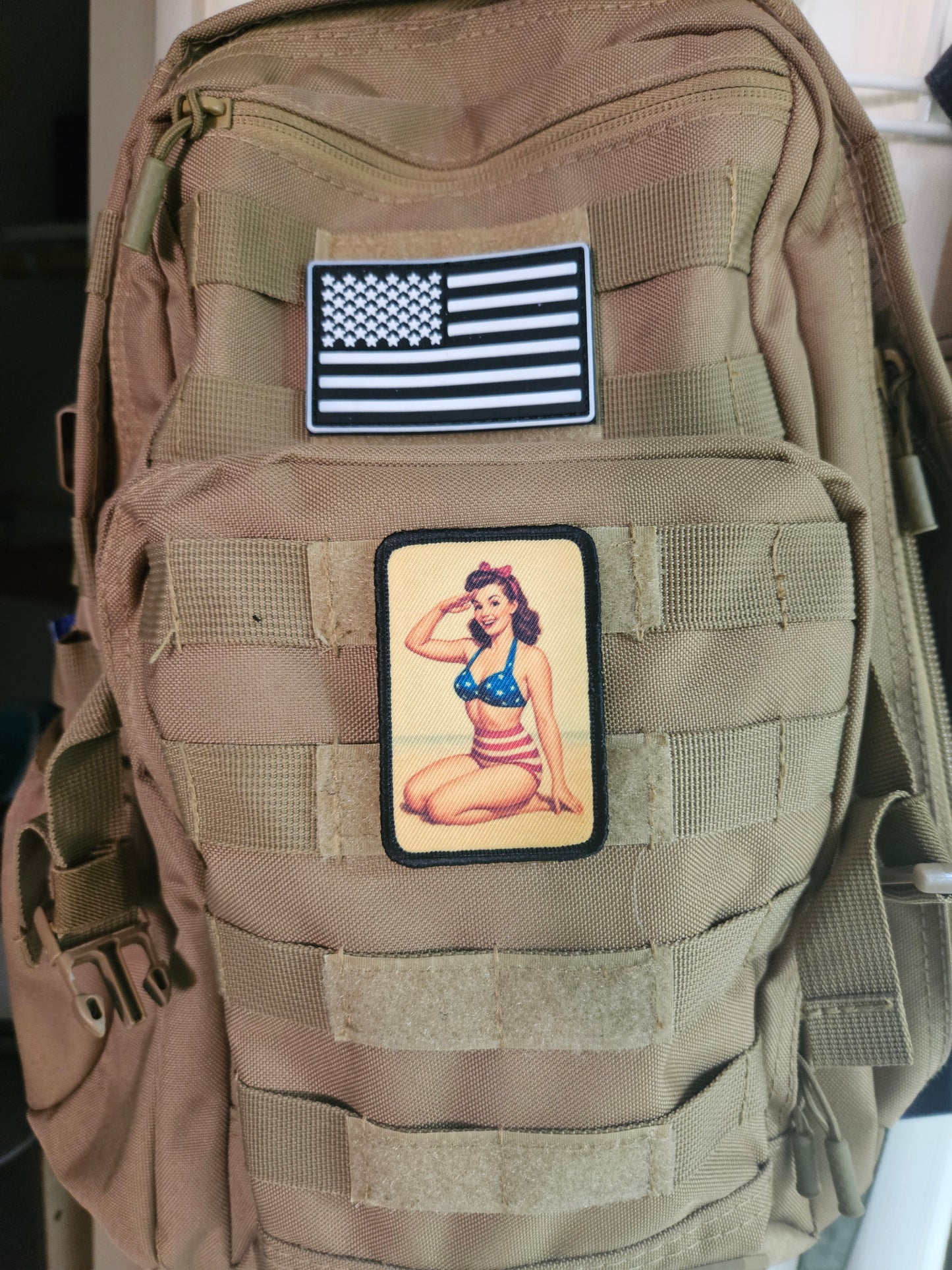 World War 2 wwii brunette pinup girl 2"x3" removable morale patch with hook and loop backing