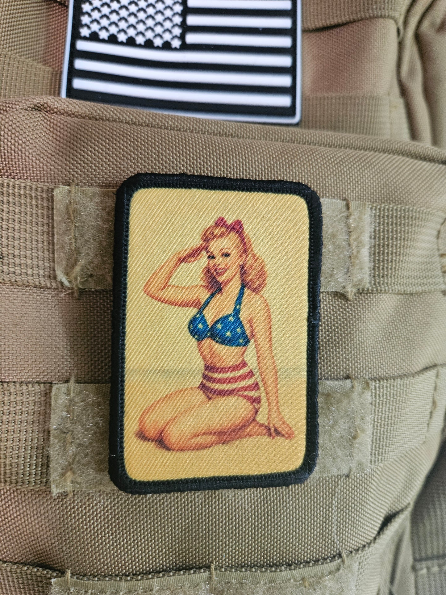 World War 2 wwii blonde pinup girl 2"x3" removable morale patch with hook and loop backing (Copy)
