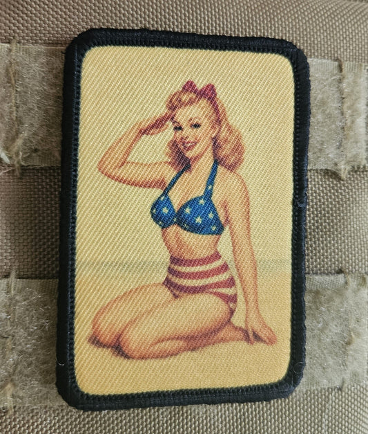 World War 2 wwii blonde pinup girl 2"x3" removable morale patch with hook and loop backing (Copy)