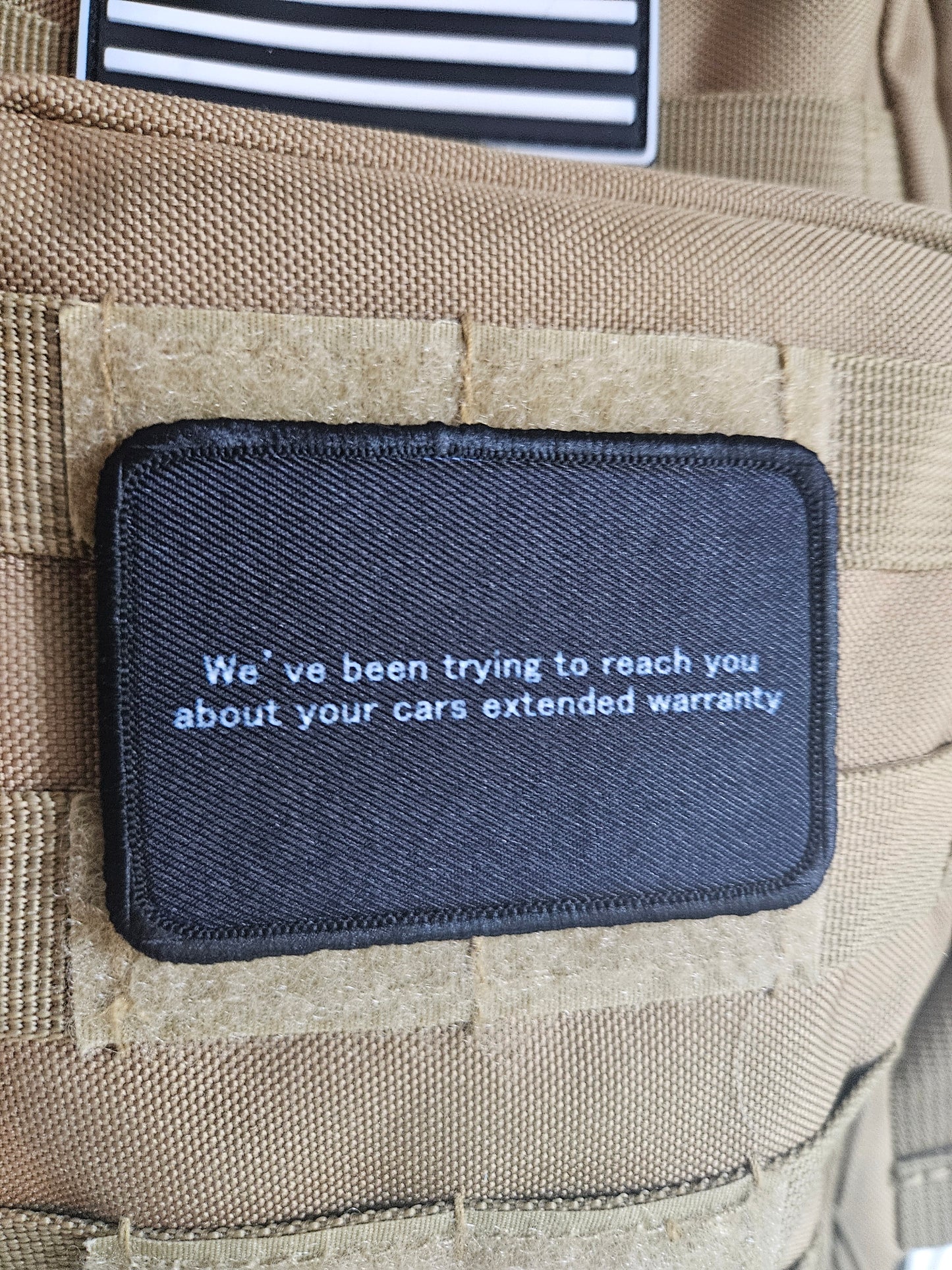 Car warranty prank 2"x3" morale patch with hook and loop backing