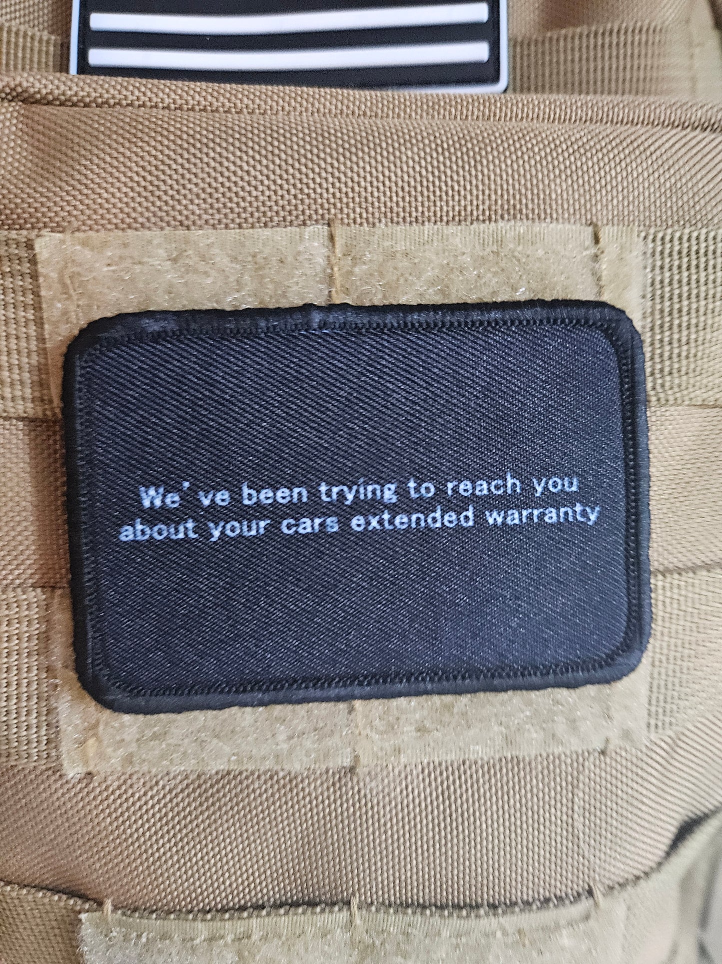 Car warranty prank 2"x3" morale patch with hook and loop backing