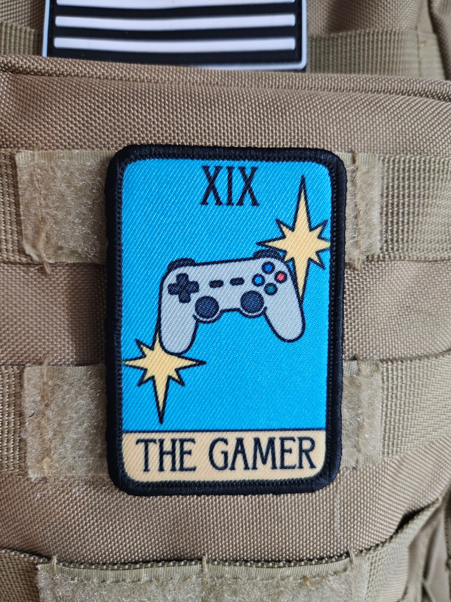 the gamer tarot card funny meme 2"x3" morale patch with hook and loop backing