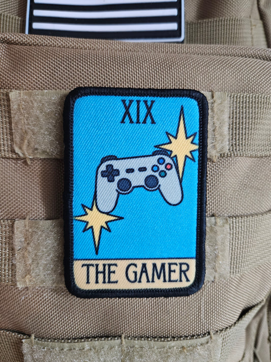 the gamer tarot card funny meme 2"x3" morale patch with hook and loop backing