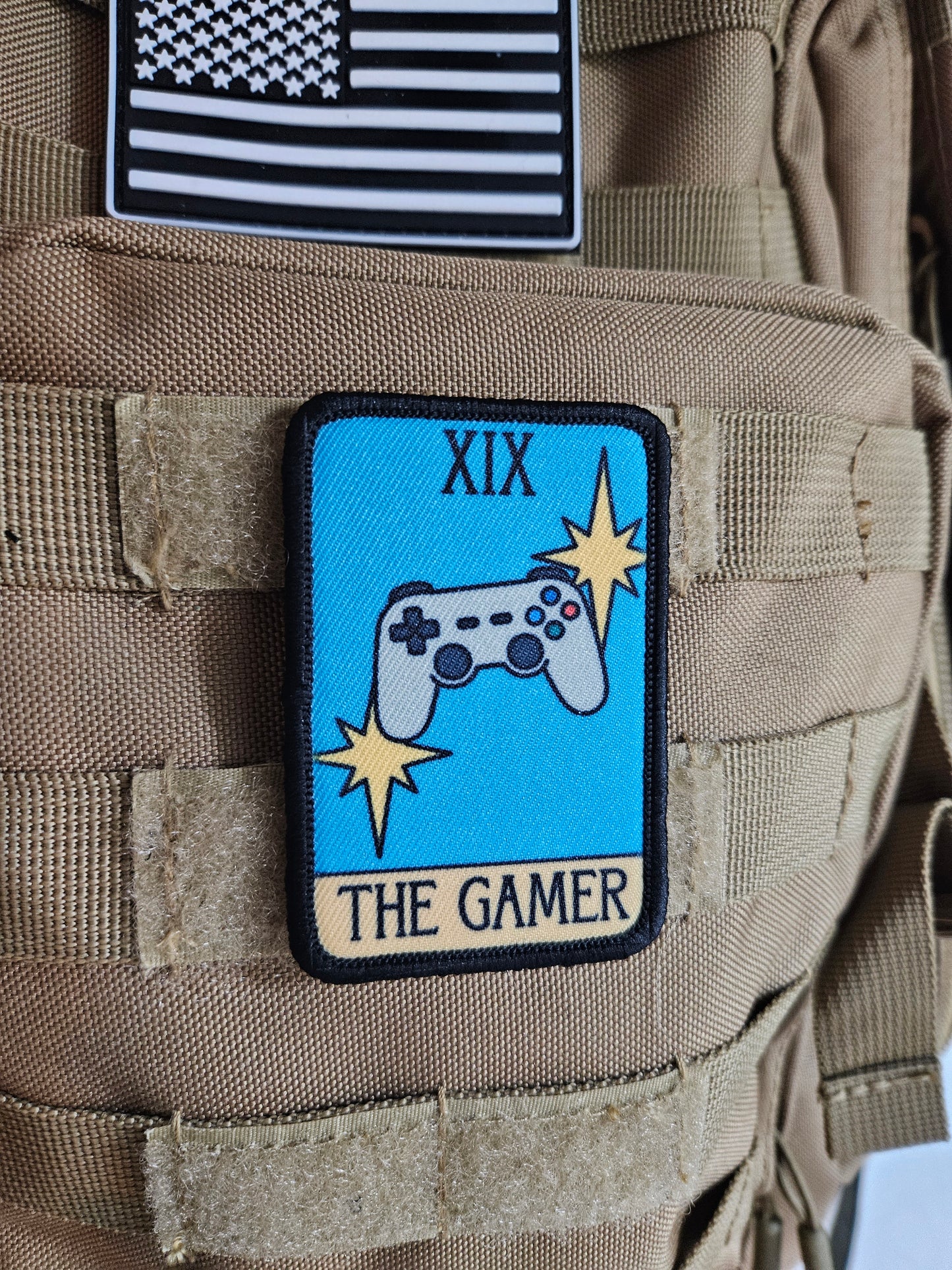 the gamer tarot card funny meme 2"x3" morale patch with hook and loop backing