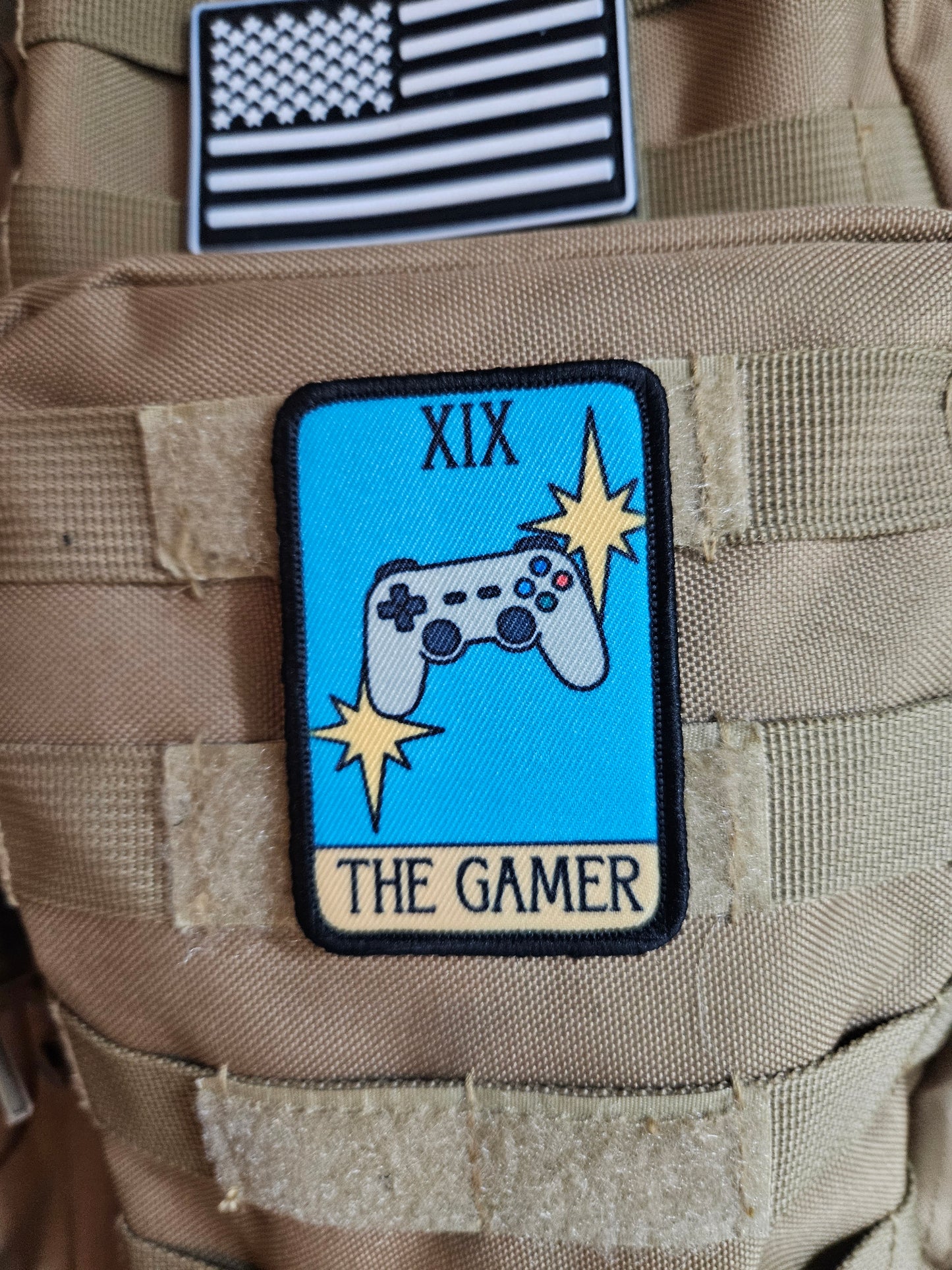 the gamer tarot card funny meme 2"x3" morale patch with hook and loop backing
