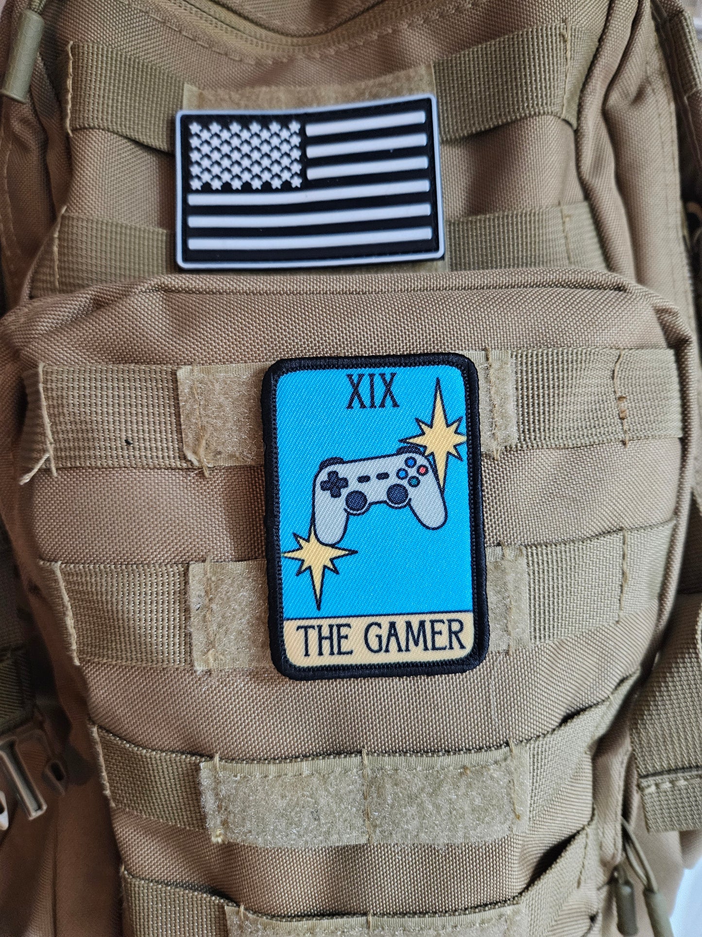 the gamer tarot card funny meme 2"x3" morale patch with hook and loop backing