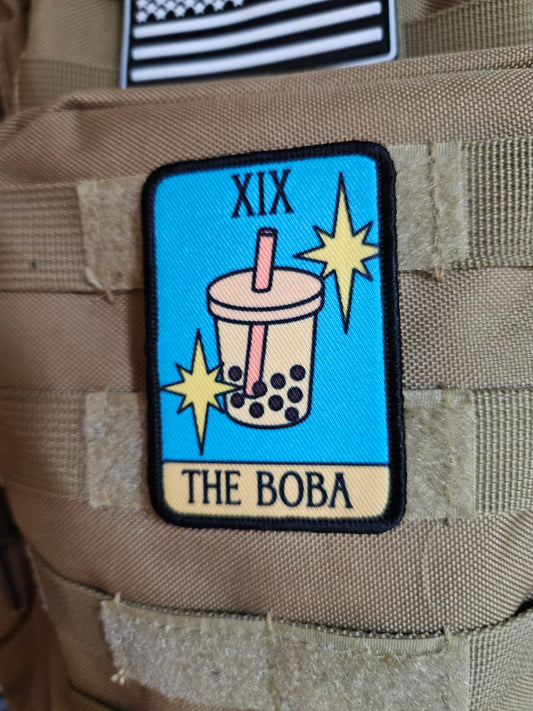the Boba Tea tarot card funny cute  2"x3" morale patch with hook and loop backing