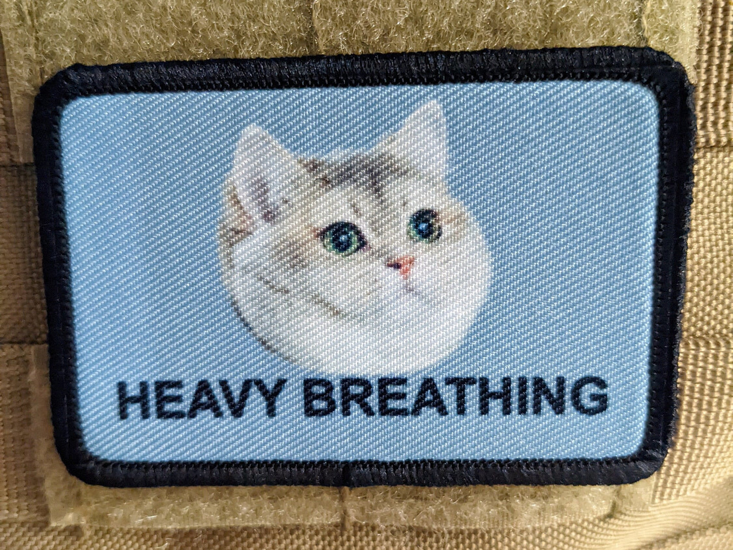 Heavy breathing big chungus fat cat meme 2"x3"  removable morale patch with hook and loop backing