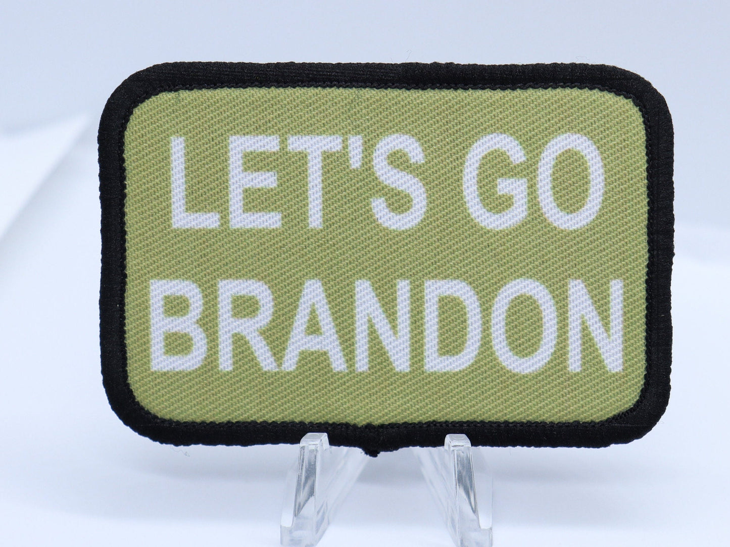 FU!K Joe Biden Let's Go Brandon chant meme 2"x3" tan removable morale patch with hook and loop backing