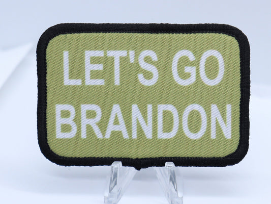 FU!K Joe Biden Let's Go Brandon chant meme 2"x3" tan removable morale patch with hook and loop backing