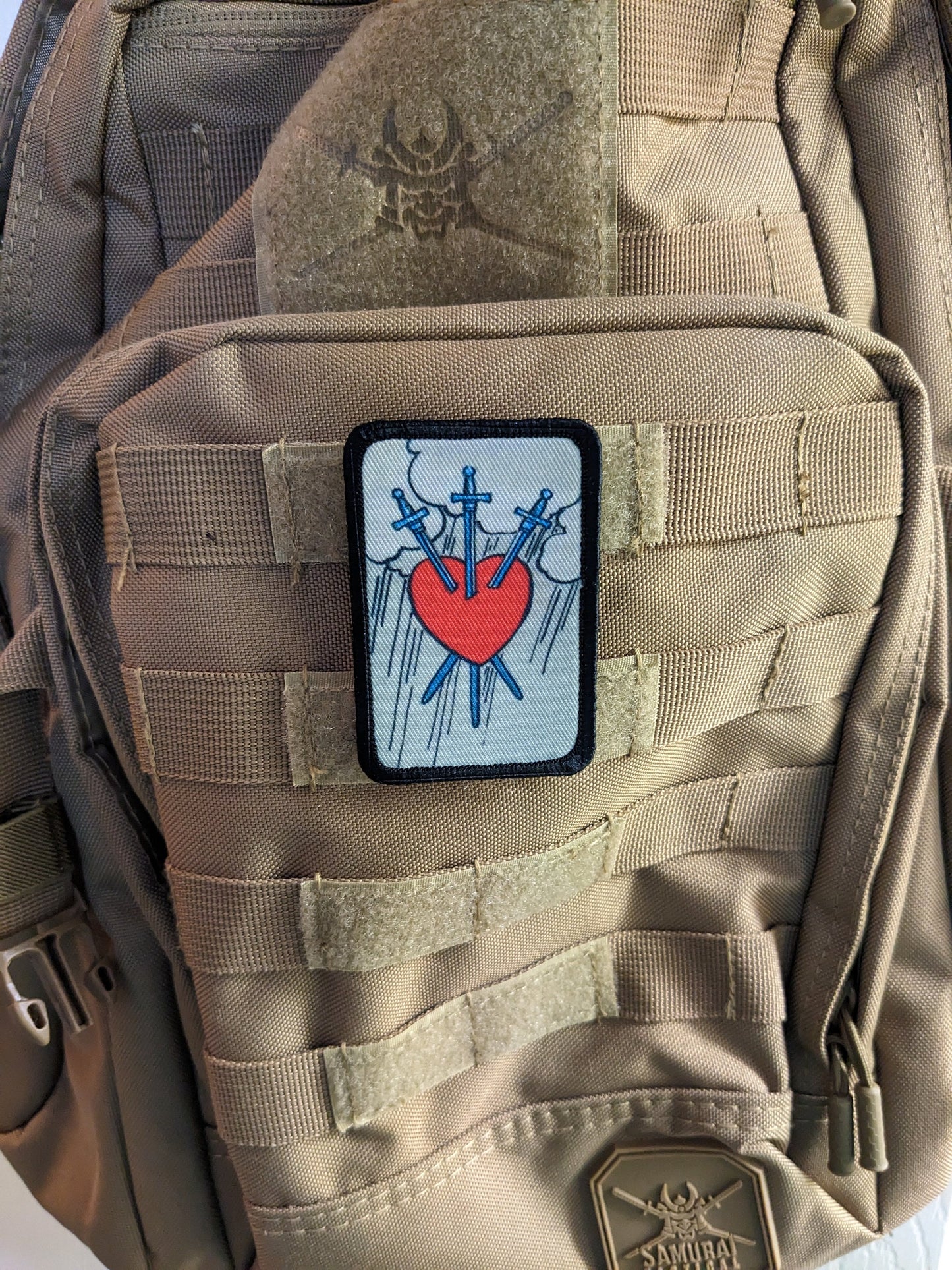 Three of swords tarot card special forces military  2"x3" morale patch with hook and loop backing