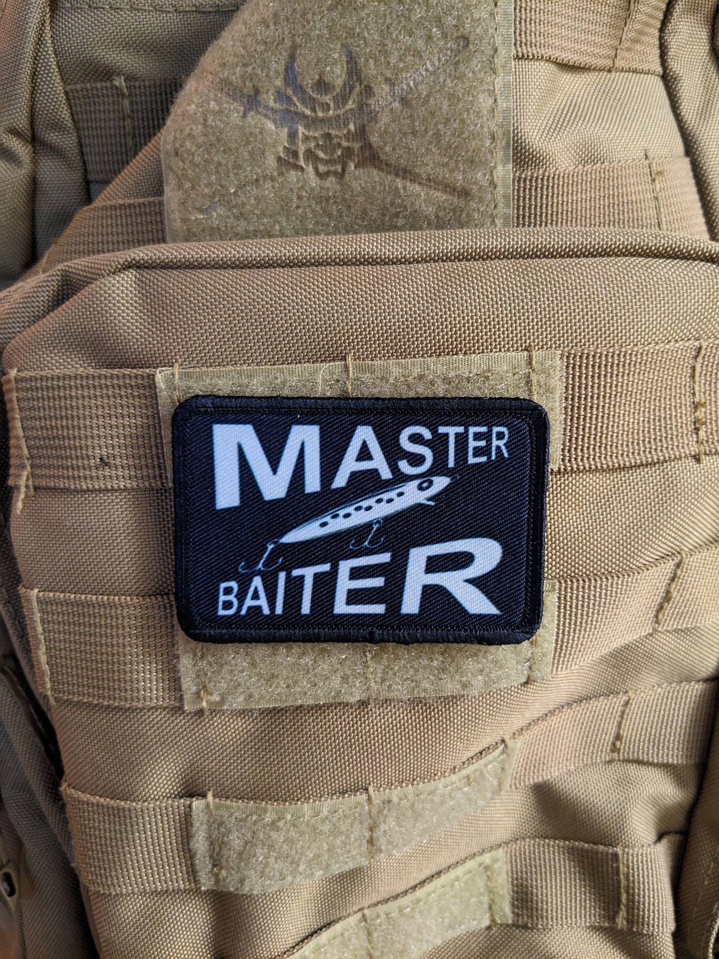 Master fishing baiter funny patch meme  2"x3" removable morale patch with hook and loop backing