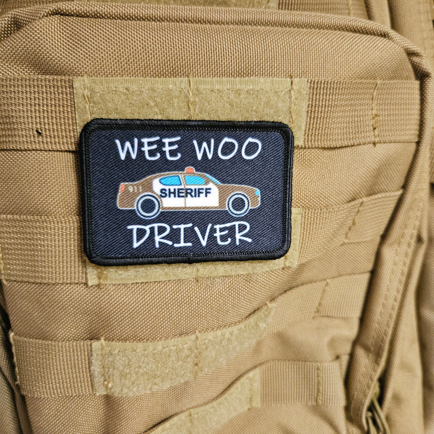 SHERIFF Wee woo driver sheriff department car driver funny  brown version 2"x3" removable morale patch with hook and loop backing