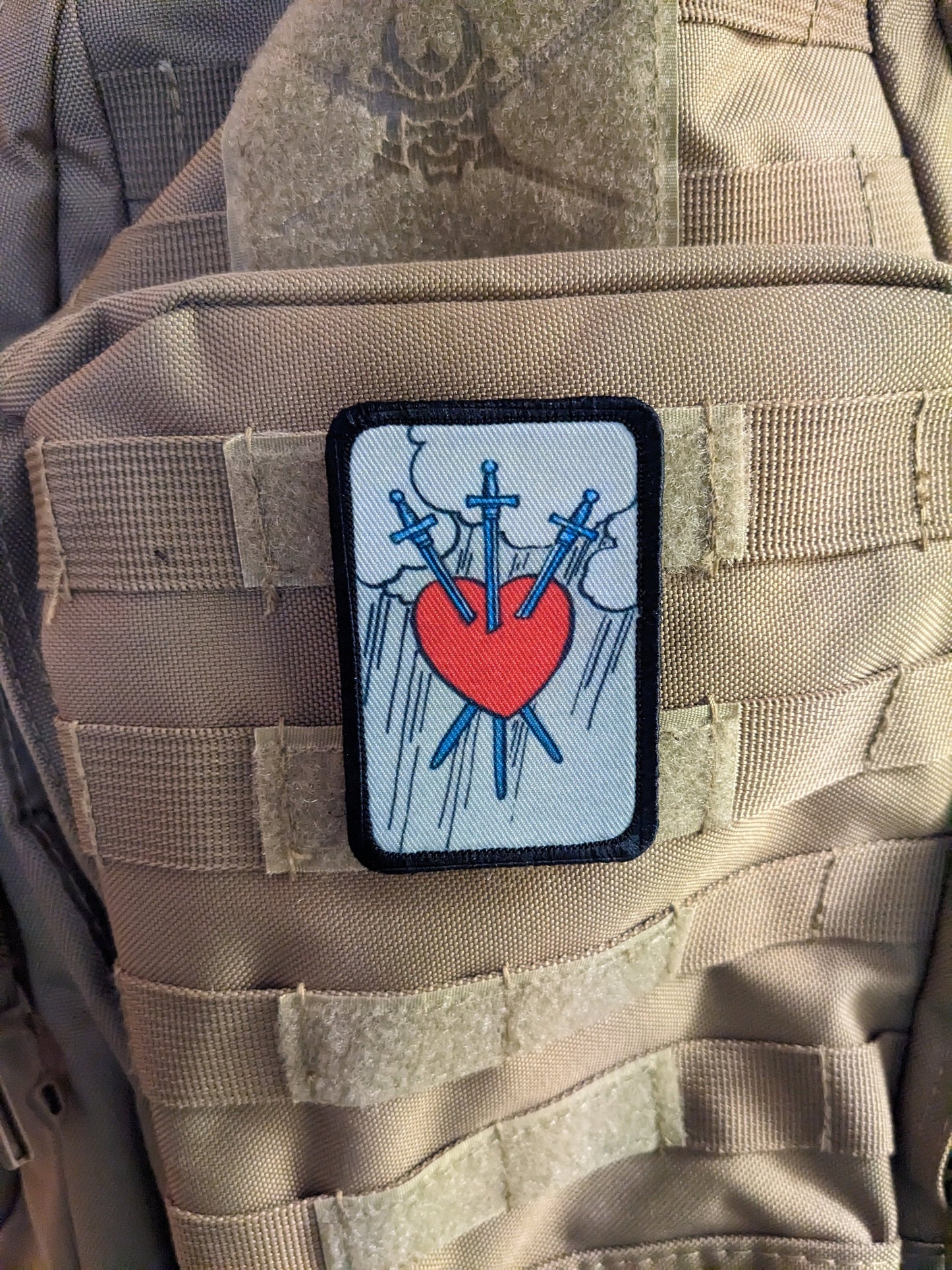 Three of swords tarot card special forces military  2"x3" morale patch with hook and loop backing