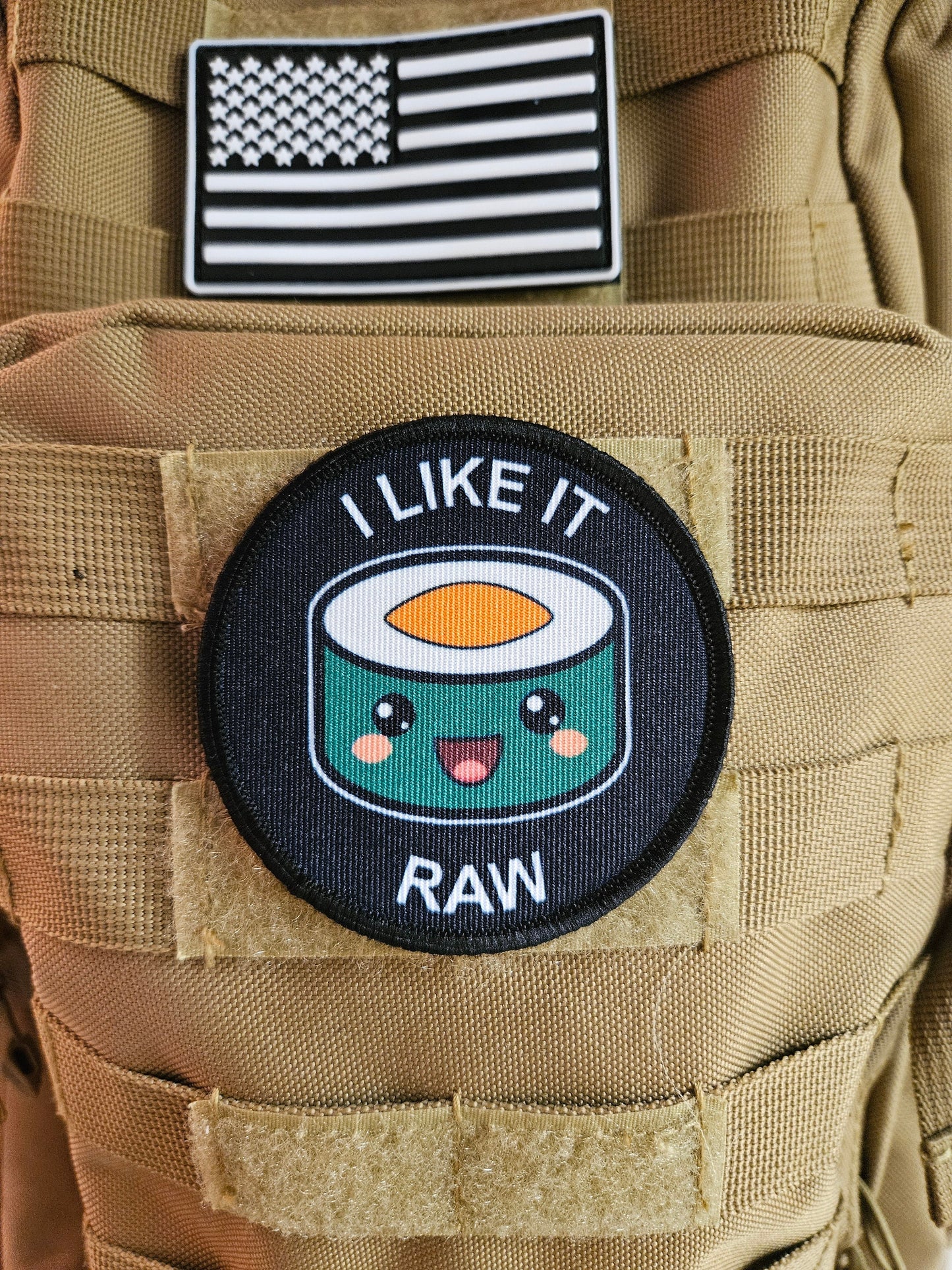I like is raw sushi lover maki meme 3" circle removable morale patch with hook and loop backing