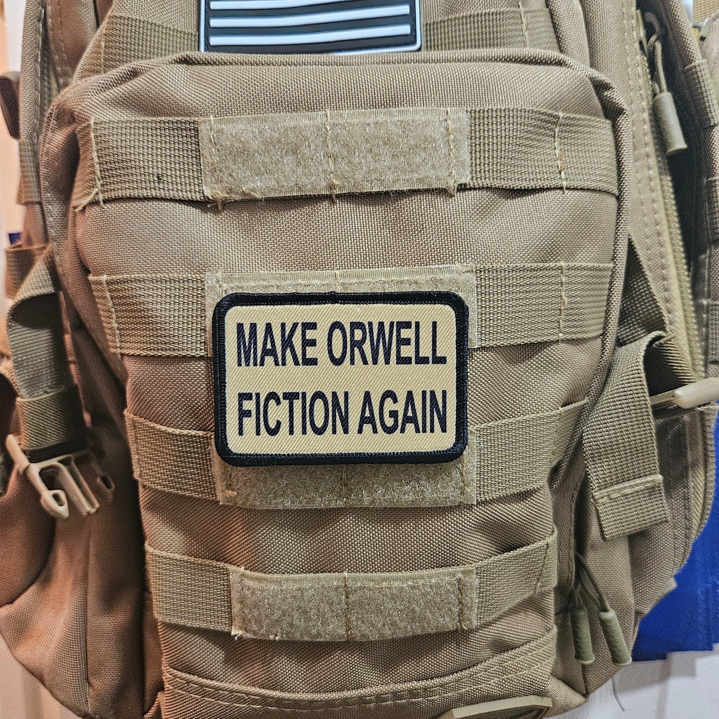 Make orwell fiction again meme patch removable patch 2"x3" morale patch with hook and loop backing