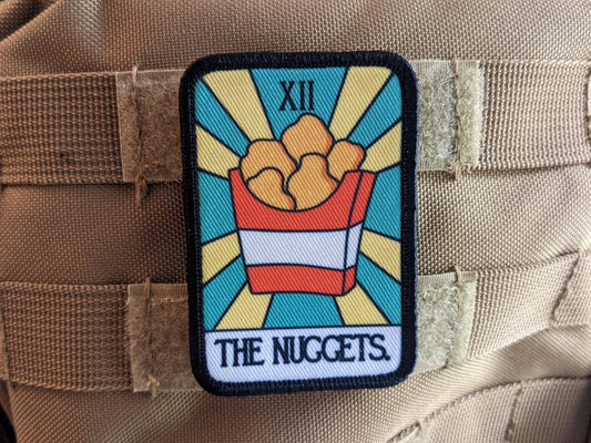 the NUGGETS tendies tarot card funny cute  2"x3" morale patch with hook and loop backing education