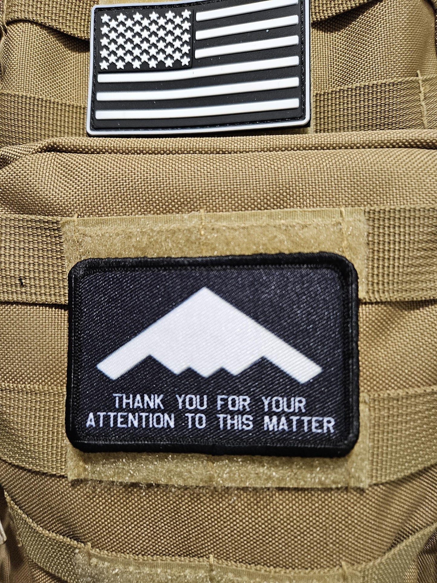 B2 bomber thank you for your attention to this matter meme  2"x3" removable morale patch with hook and loop backing