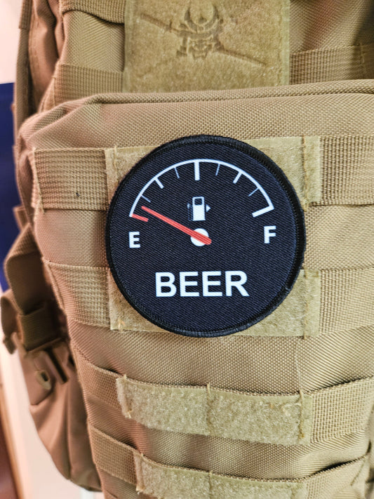Running on empty beer meme 3" circle removable morale patch with hook and loop backing