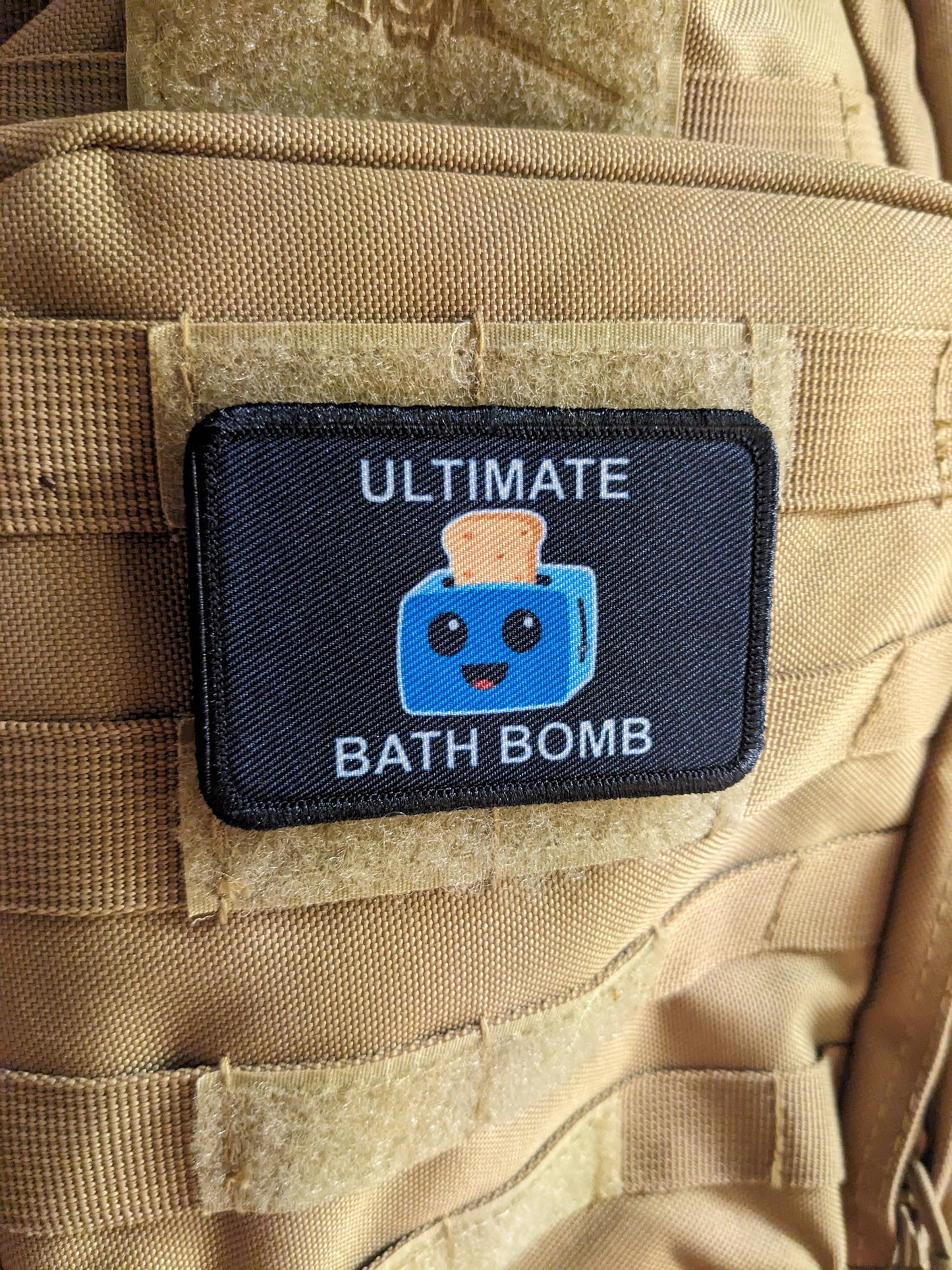 Ultimate  bath bomb toaster in the bathtub meme 2"x3" morale patch with hook and loop backing