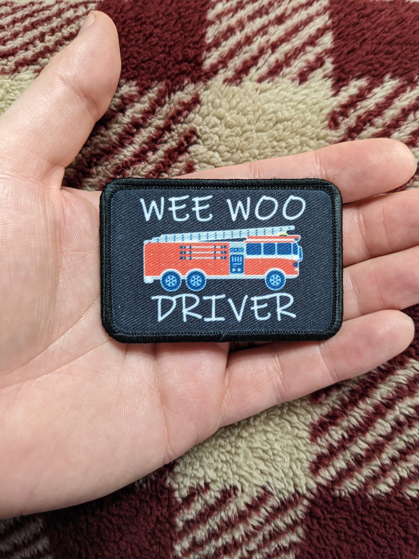 Wee woo driver fire engine firefighter EMT driver funny 2"x3" removable morale patch with hook and loop backing