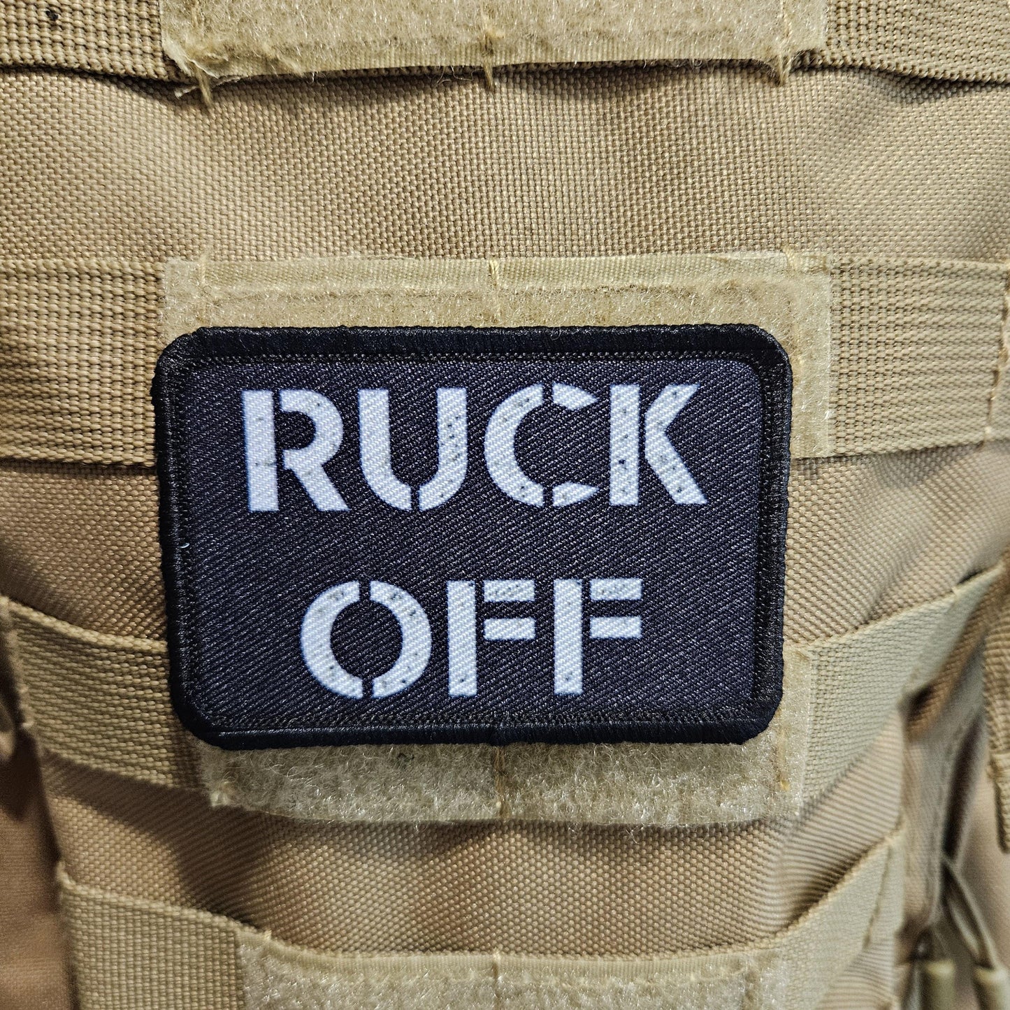 Ruck off rucksack joke removable patch 2"x3" morale patch with hook and loop backing BW