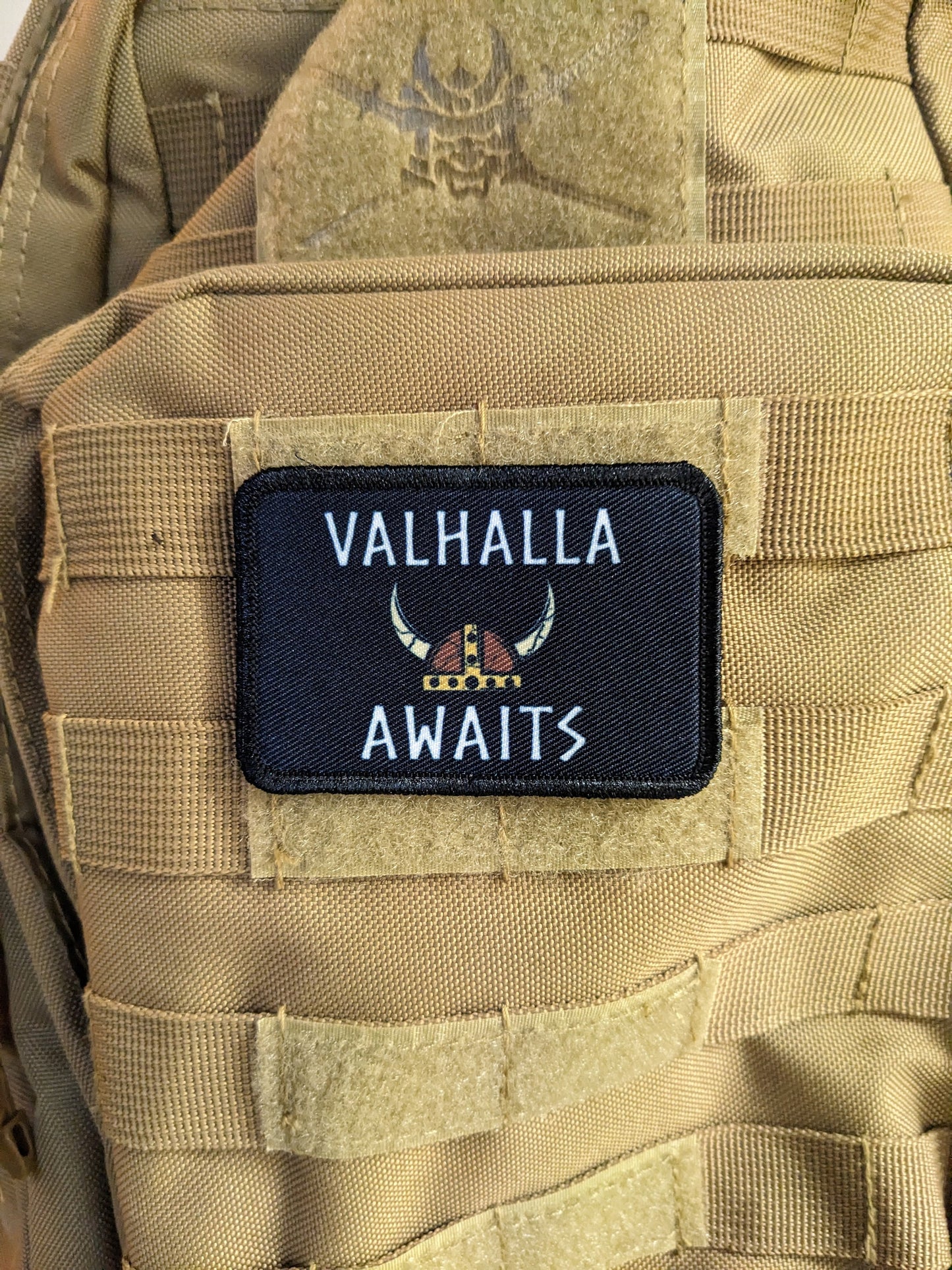 Valhalla awaits Viking Norse 2"x3" morale patch with hook and loop backing