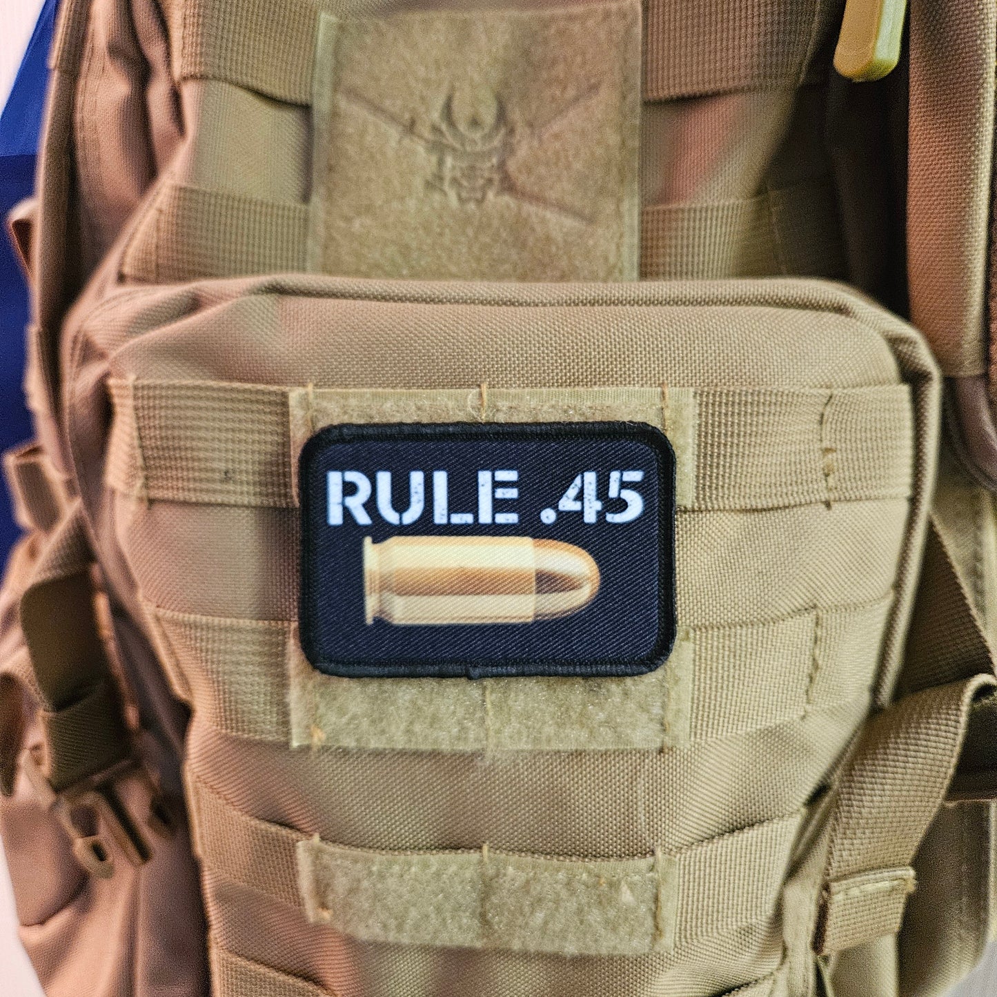 Rule .45 pew pew meme 2"x3" removable morale patch with hook and loop backing