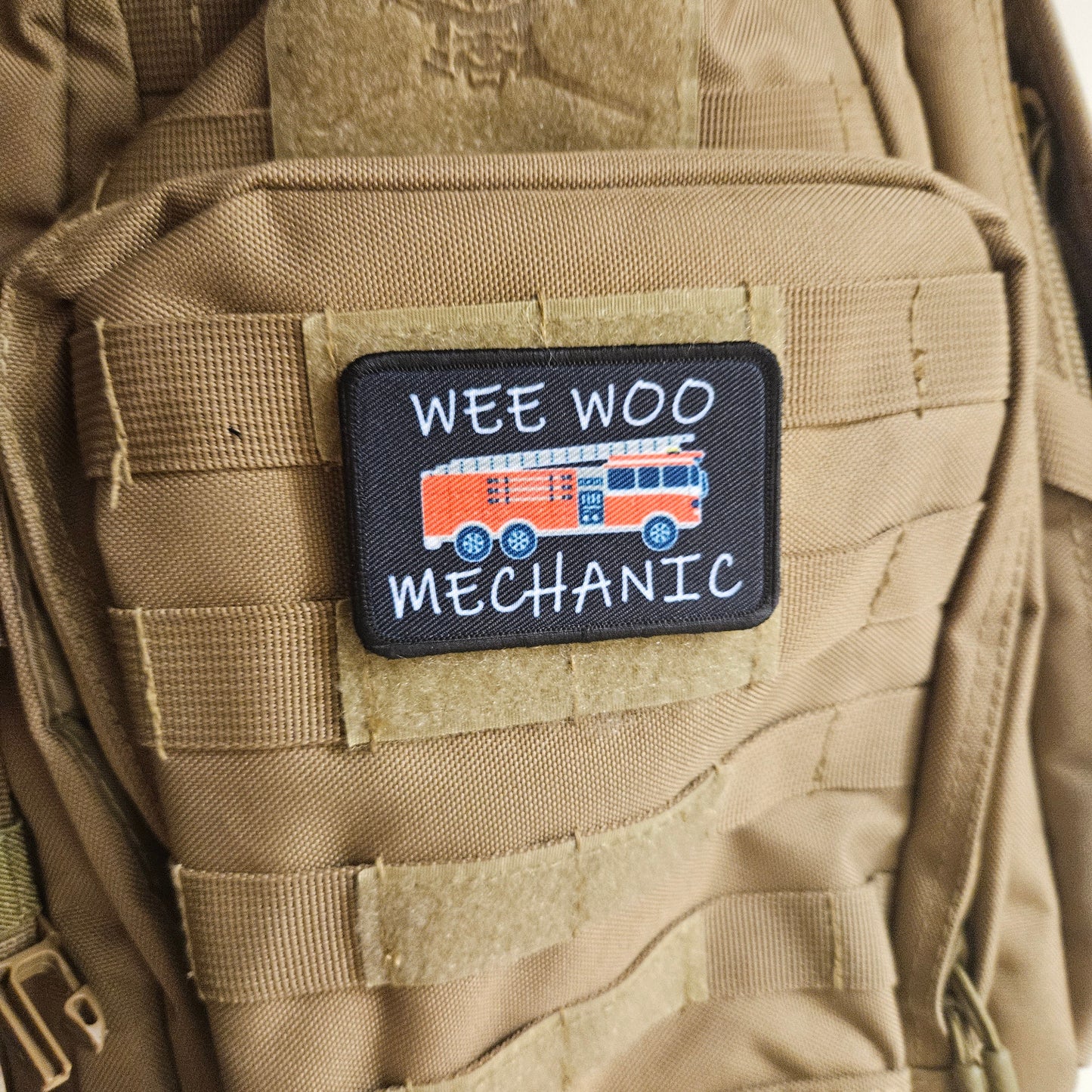 MECHANIC Wee woo mechanic fire engine firefighter EMT driver funny 2"x3" removable morale patch with hook and loop backing
