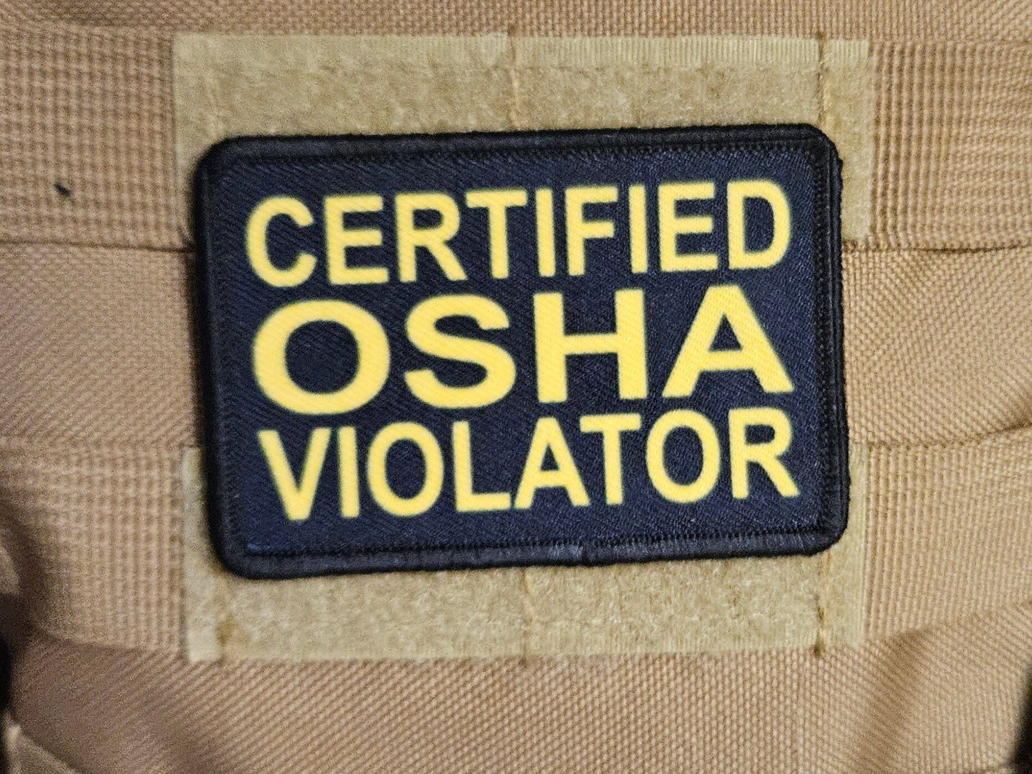 Certified osha violator funny patch 2" x3" inch morale patch hook and loop backing black and white