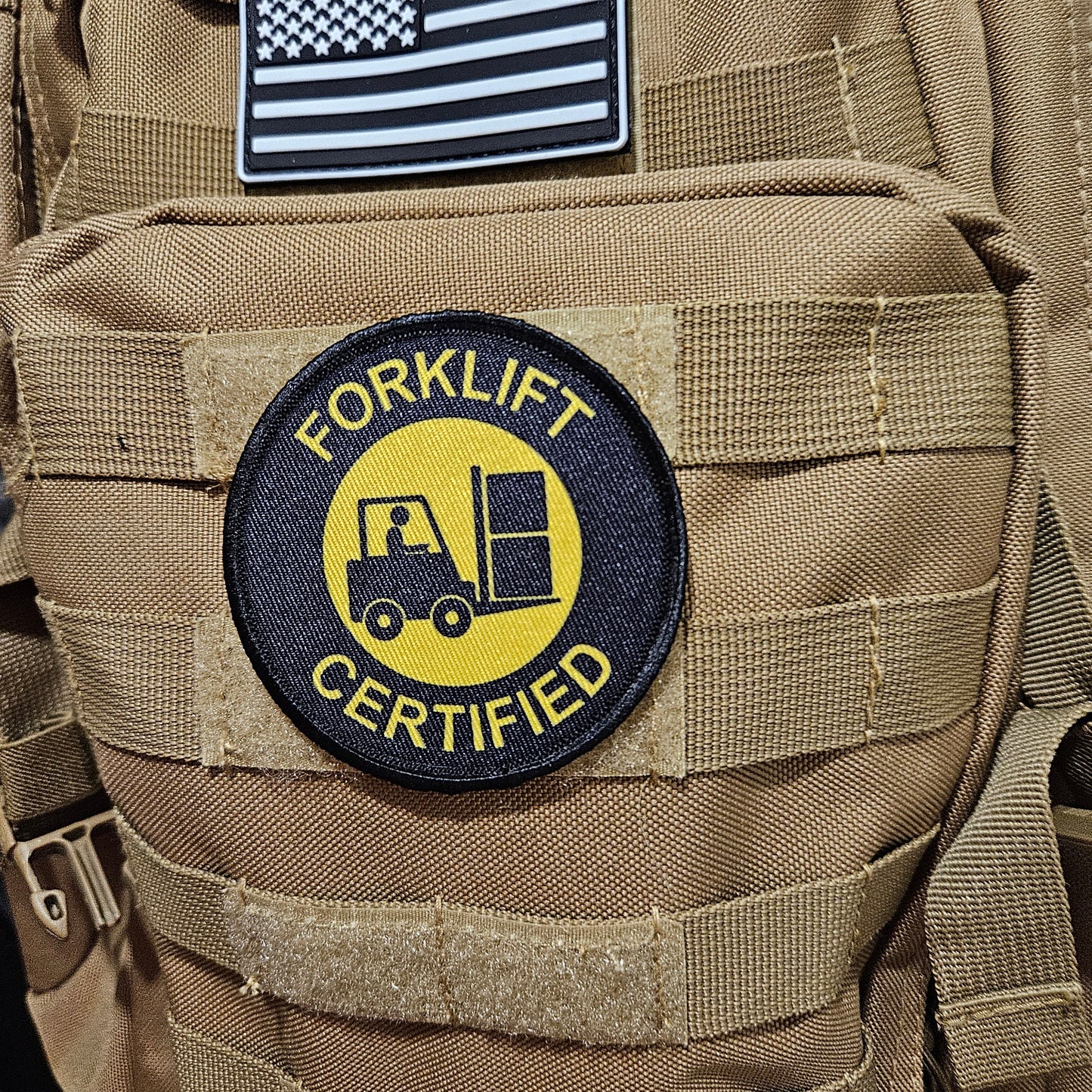 Forklift certified meme 3" circle morale patch with hook and loop backing