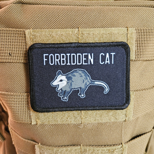 Forbidden cat possum meme 2"x3" morale patch with hook and loop backing