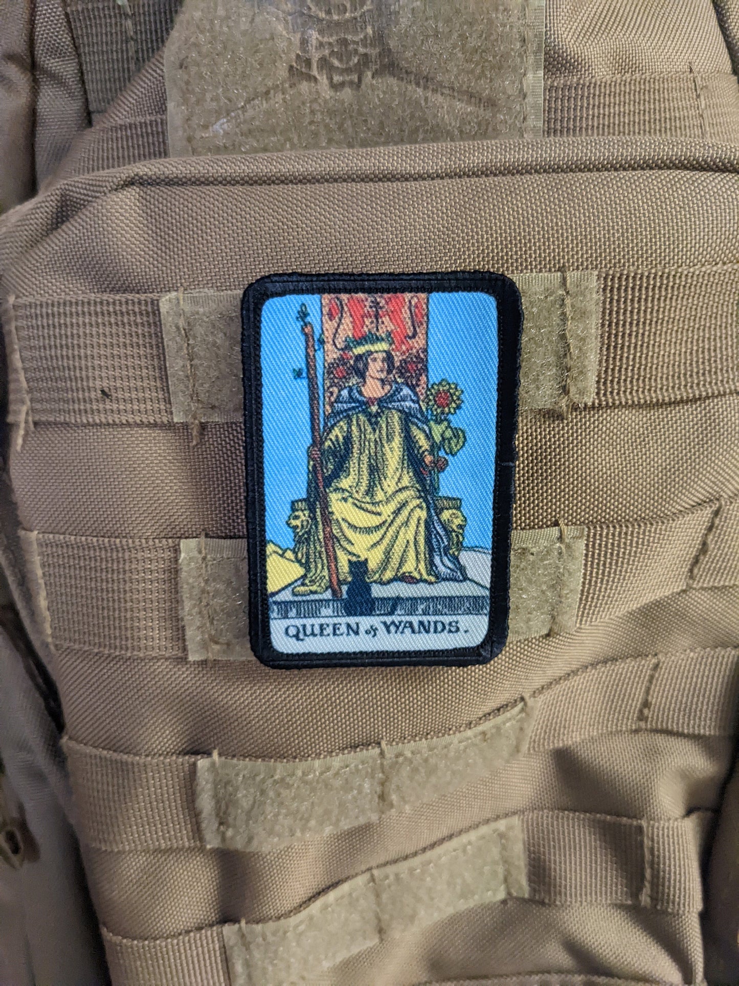 Queen of wands tarot card special forces military  2"x3" morale patch with hook and loop backing