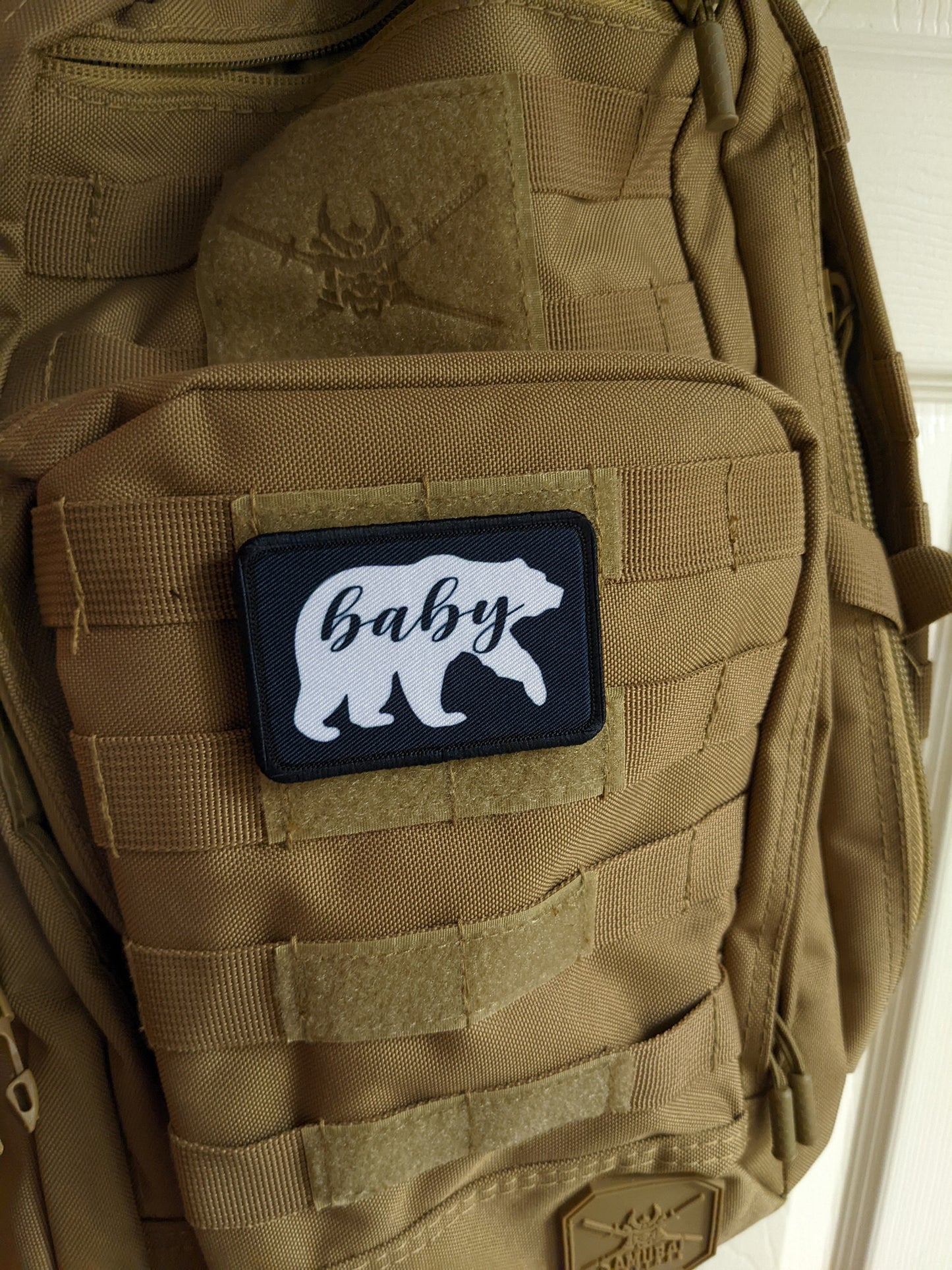 Baby bear Bear baby boy baby girl 2"x3" white morale patch with hook and loop backing