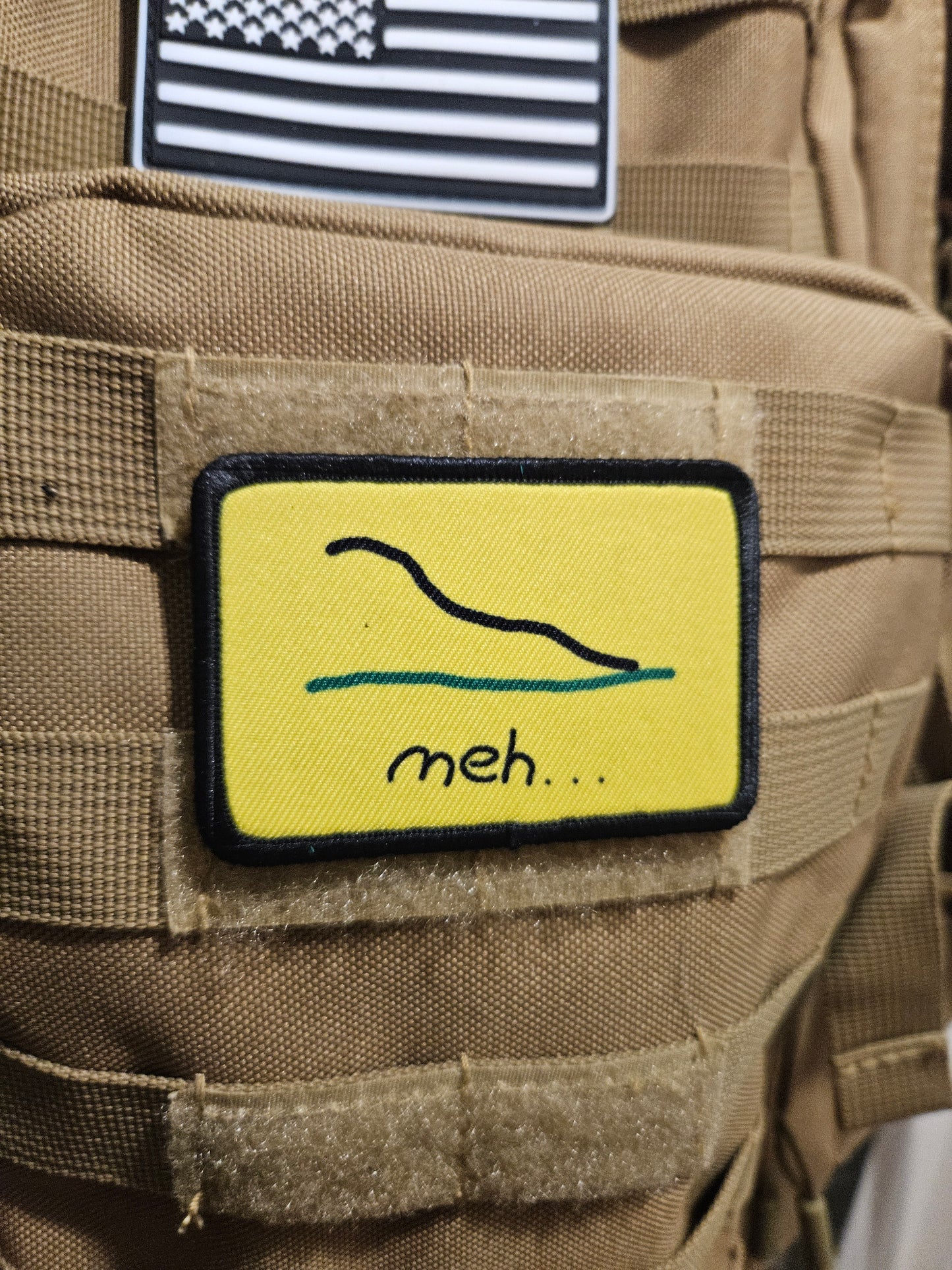 Meh bad drawing Gadsden flag meme  2"x3" removable morale patch with hook and loop backing