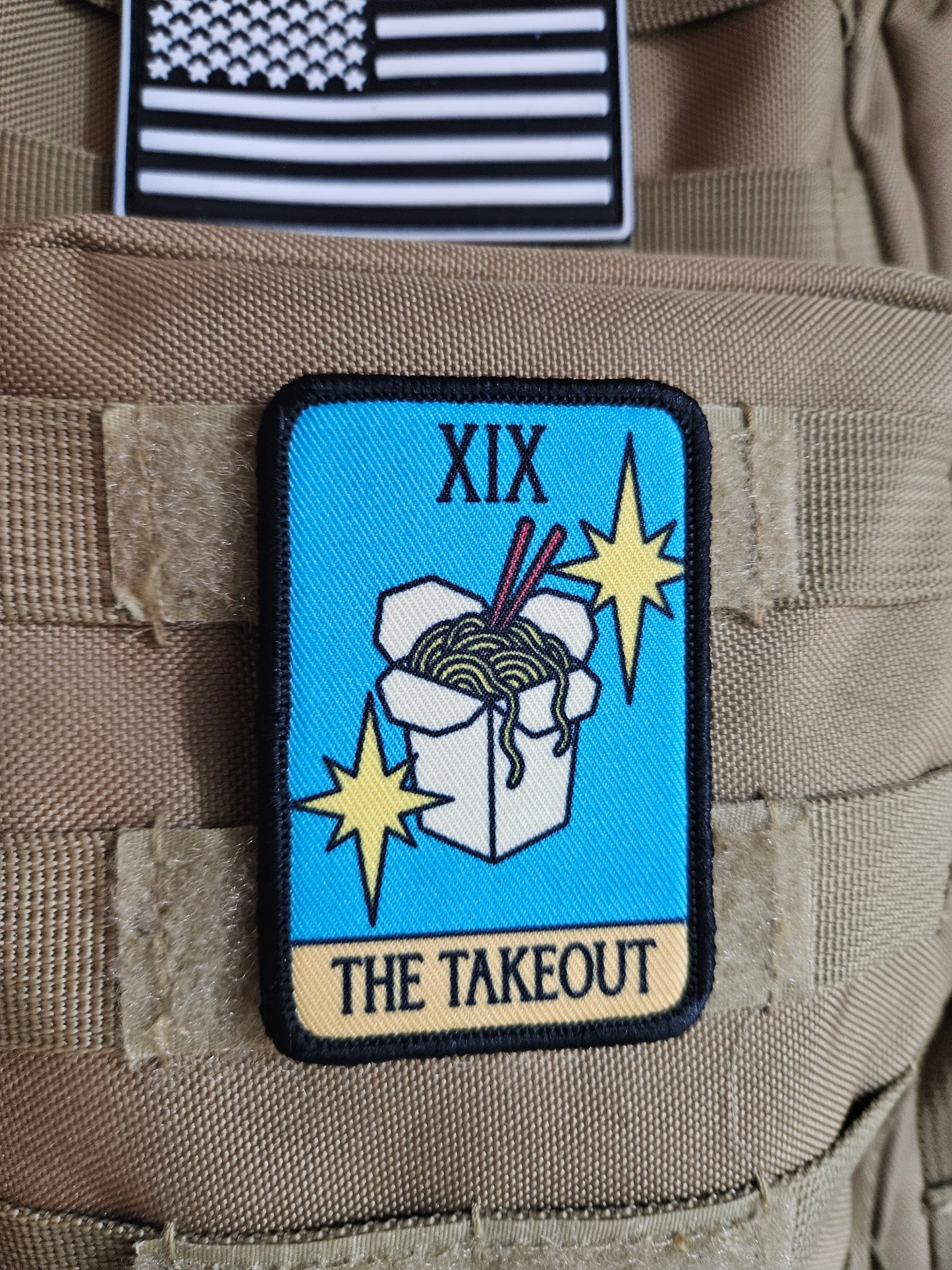 the Chinese Takeout tarot card funny meme 2"x3" morale patch with hook and loop backing education (Copy)
