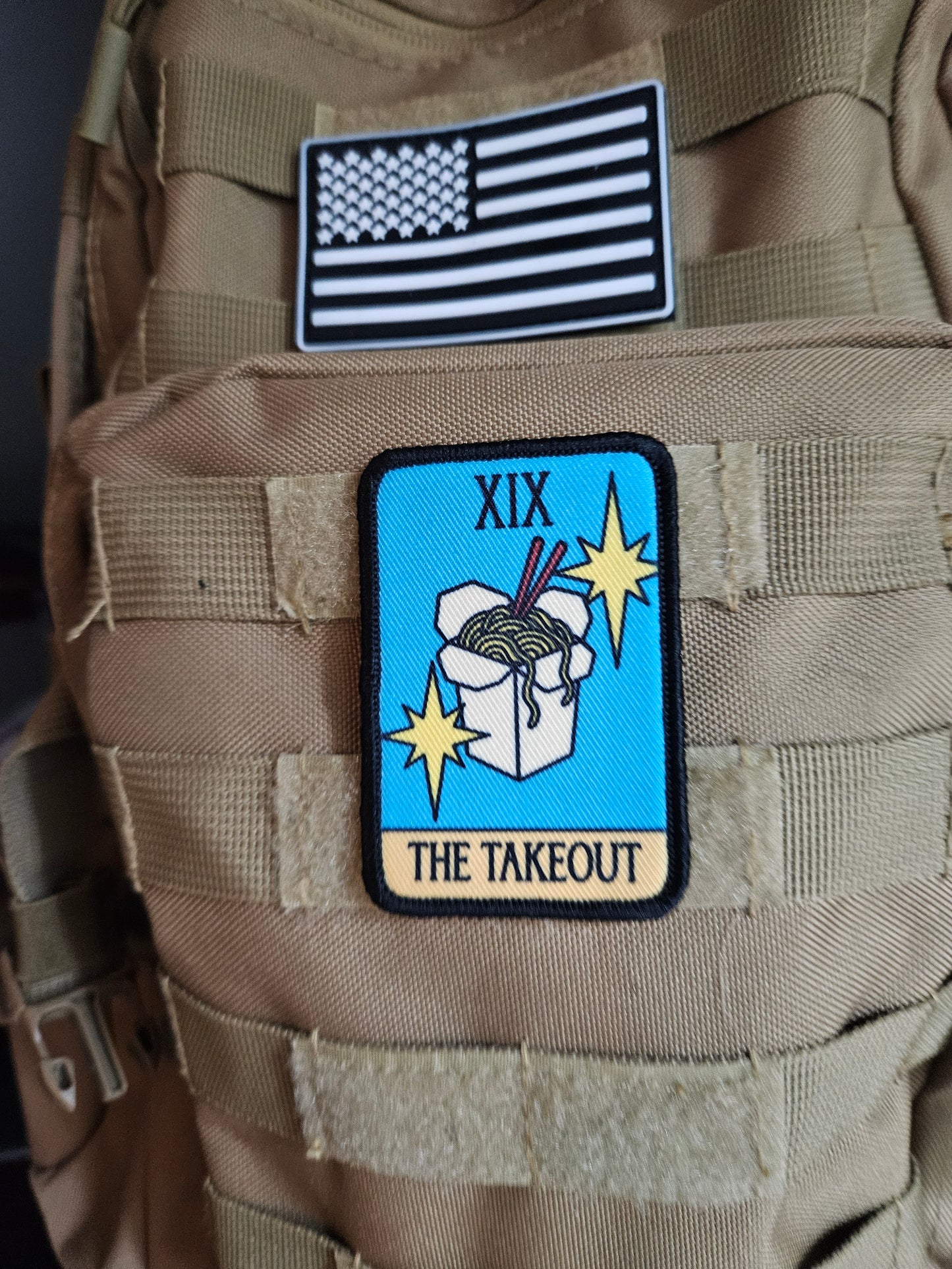 the Chinese Takeout tarot card funny meme 2"x3" morale patch with hook and loop backing education (Copy)