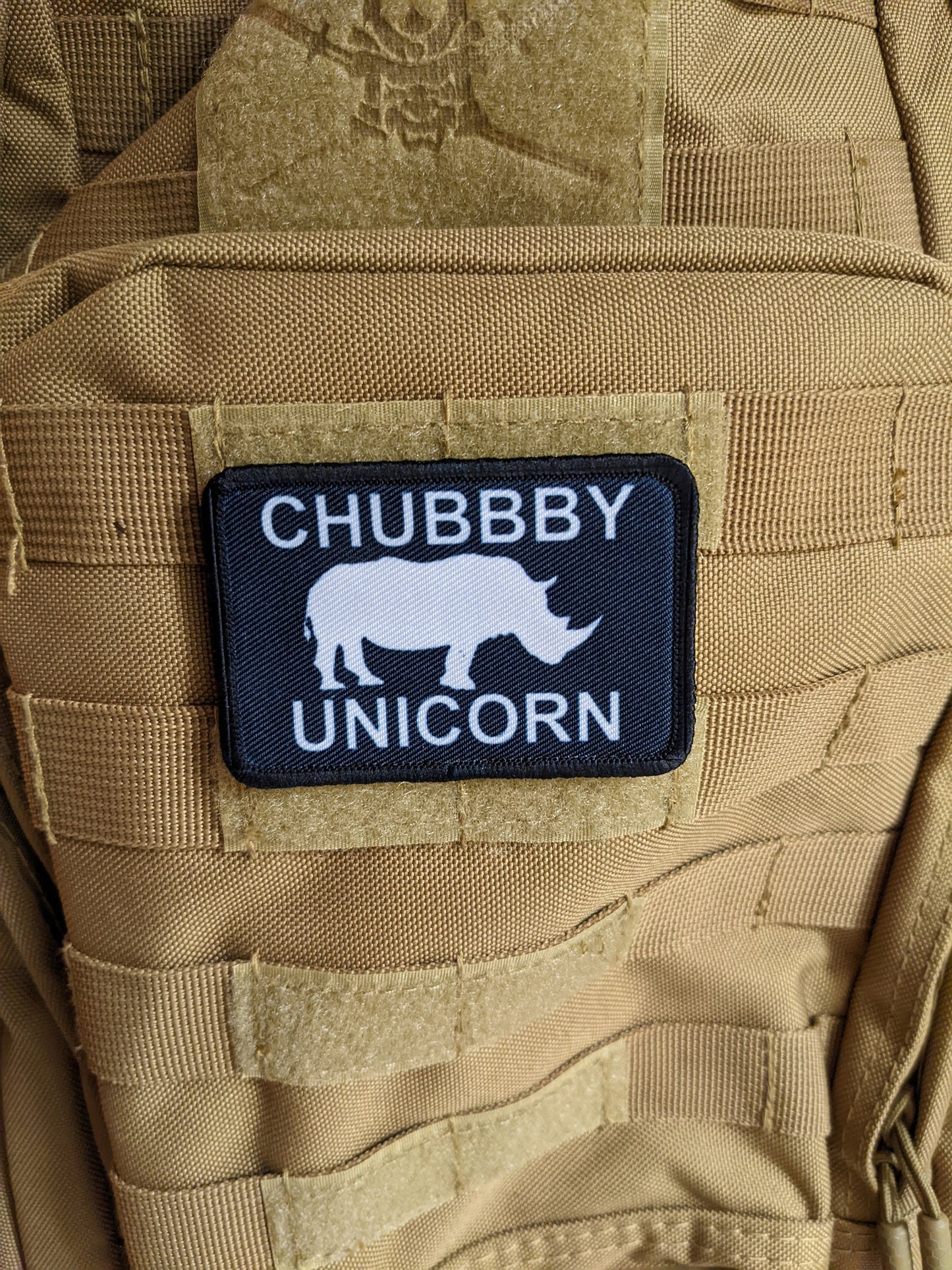 Chubby unicorn rhino rhinoceros  meme 2"x3" removable morale patch with hook and loop backing