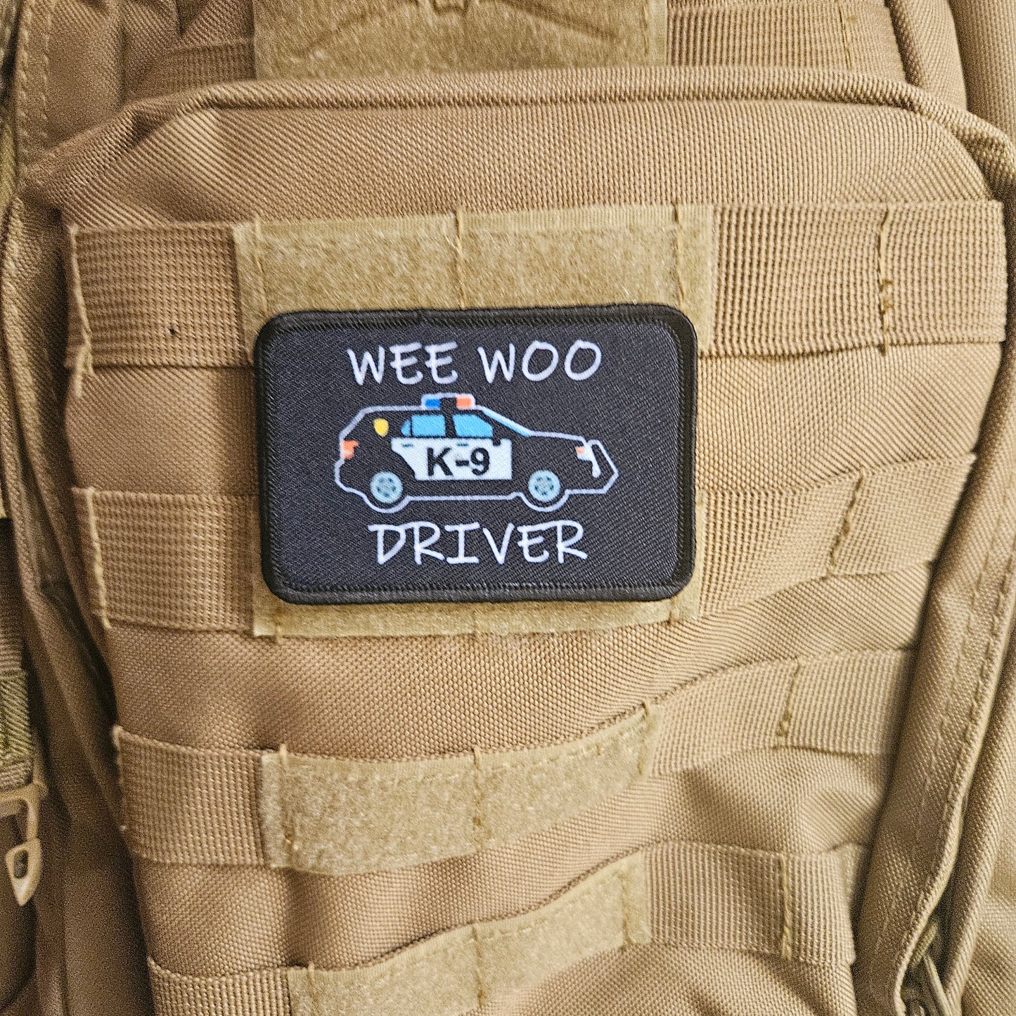 Wee woo driver k9 on door police SUV funny 2"x3" removable morale patch with hook and loop backing