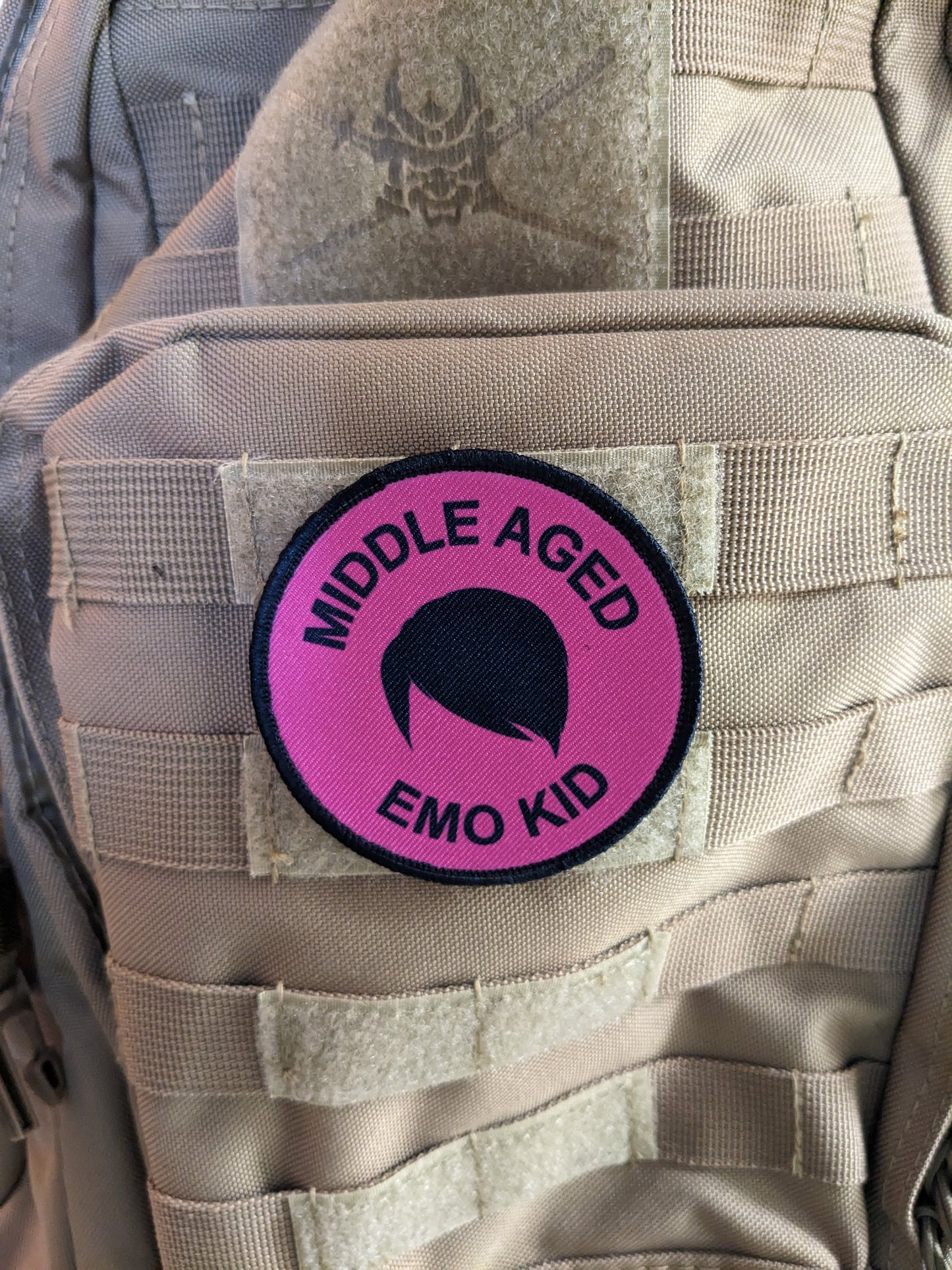 Middle aged emo kid boy version meme 3" circle morale patch with hook and loop backing
