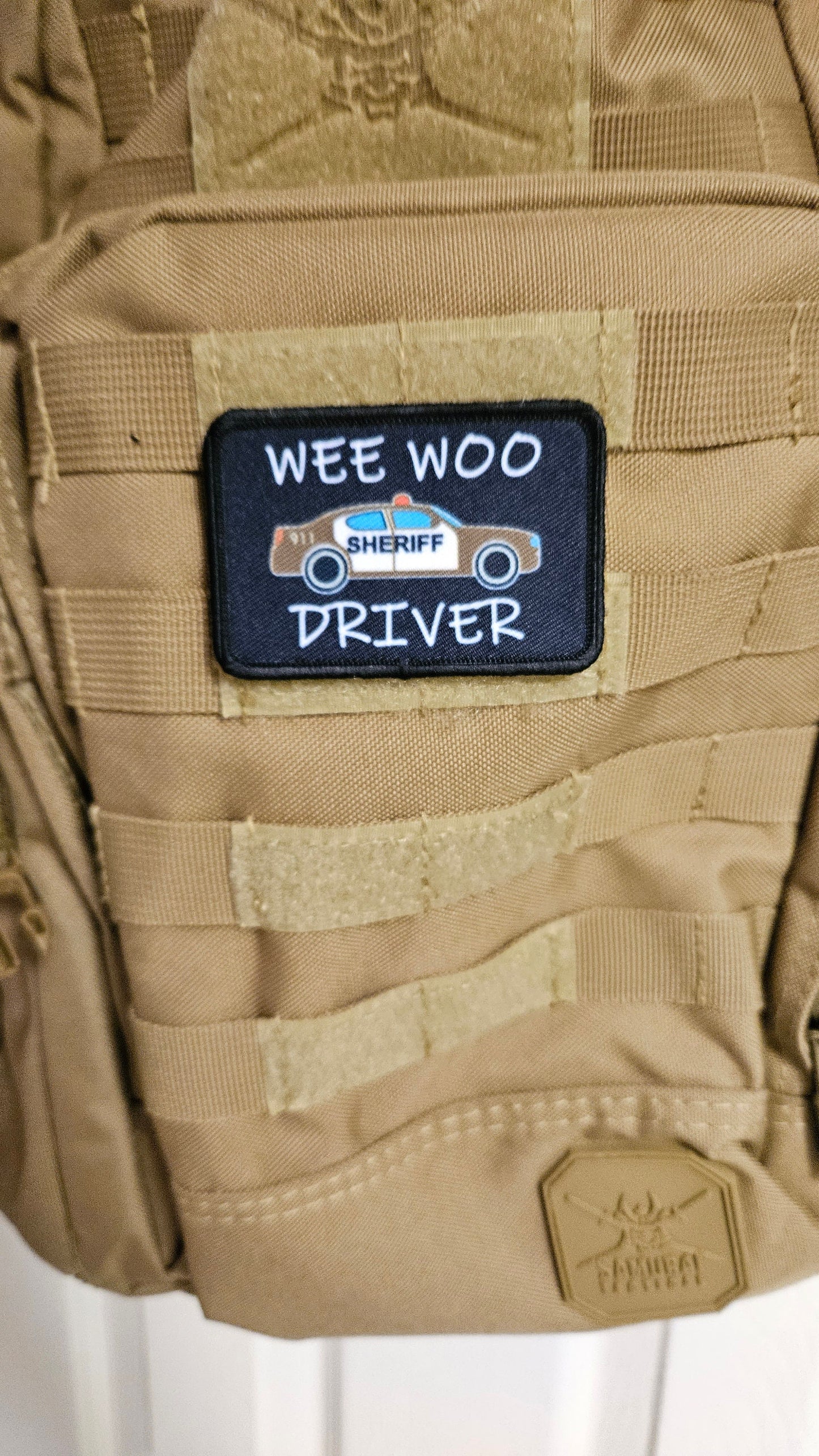 SHERIFF Wee woo driver sheriff department car driver funny  brown version 2"x3" removable morale patch with hook and loop backing