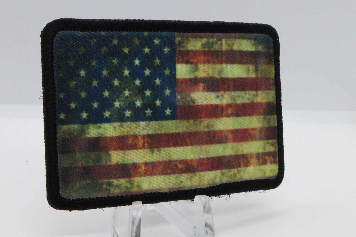 distressed USA Flag patriotic America 2"x3" morale patch with hook and loop backing