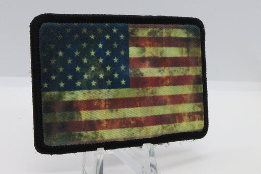 distressed USA Flag patriotic America 2"x3" morale patch with hook and loop backing